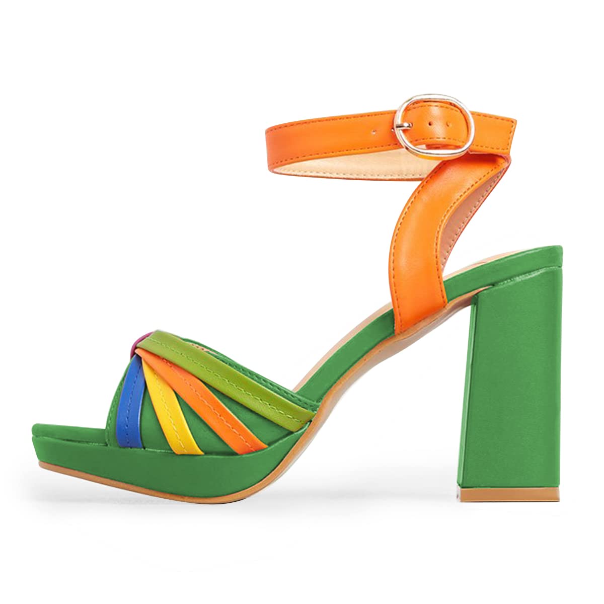 FSJ Women's Colorful Strappy Platform High Heel Sandals - Comfortable Open Toe Ankle Strap with Gold Buckle - Summer Casual Party Dress Shoes (US Size 4-15) | Perfect for Beach Vacations, Weddings, and Night Out Events
