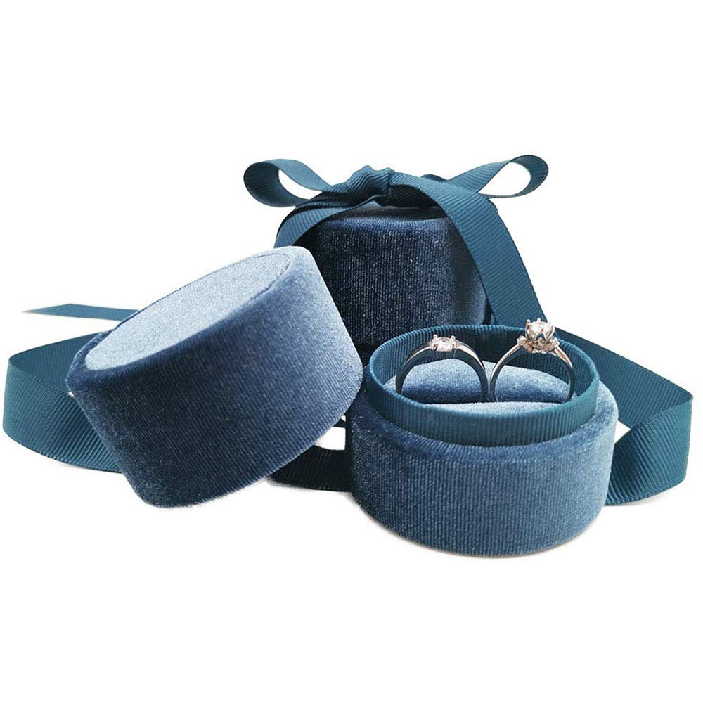 Velvet Ring Box - Elegant Wedding Jewelry Holder for Proposal & Engagement - Blue