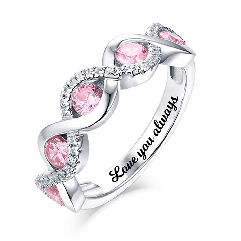 Personalized 5 Birthstone Ring - Custom Engraved Promise Ring, Wedding Band & Engagement Ring for Couples - Mother's Day Gift Jewelry - Perfect for Anniversaries, Valentine's Day & Special Occasions