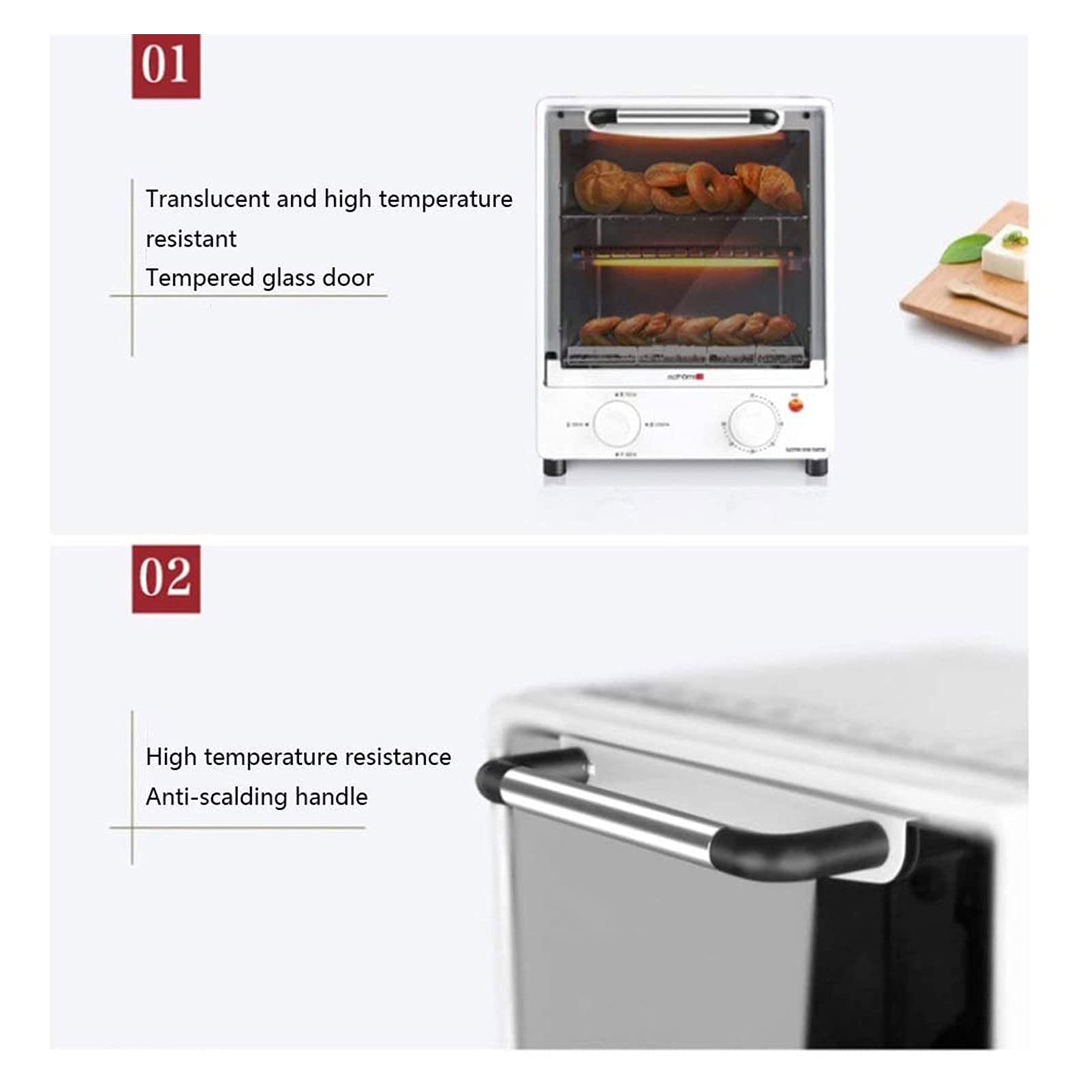 HHWKSJ 8-in-1 Air Fryer Toaster Oven Combo - 800W Countertop Convection Oven for Healthy Frying, Baking, Roasting (Fries, Chicken, Cake, Cookies) - Stainless Steel, Easy to Clean - Perfect for Kitchens, Dorms & Small Apartments