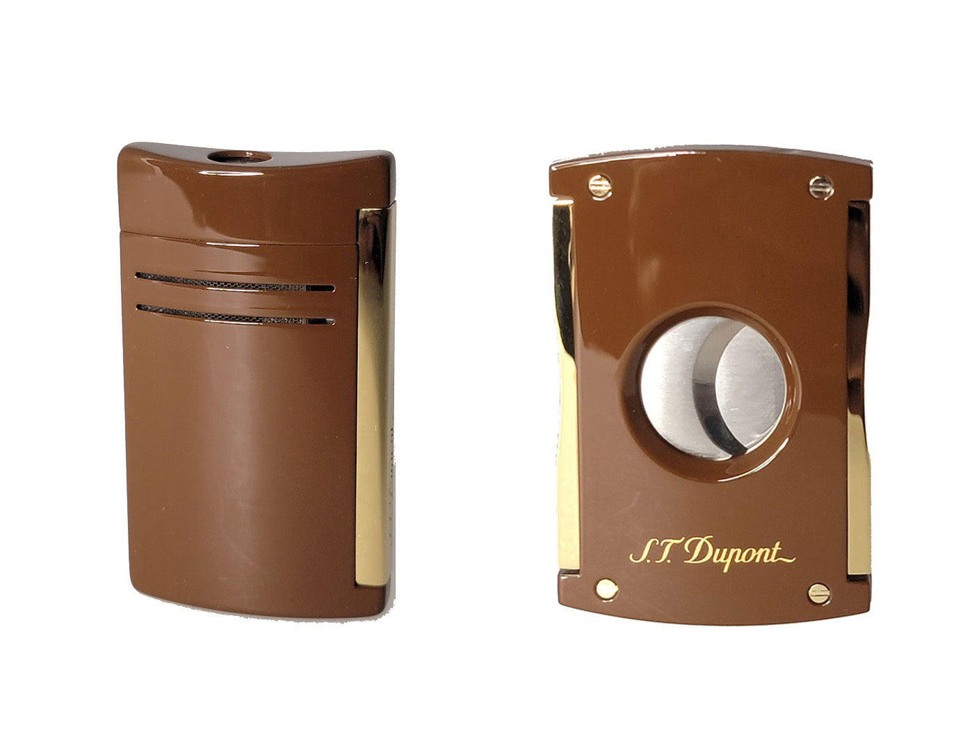Premium S.T. Dupont Brown & Gold Lighter & Cutter Set - Luxury Cigar Accessories for Smoking Enthusiasts | Perfect for Gifts, Home Bars & Outdoor Gatherings