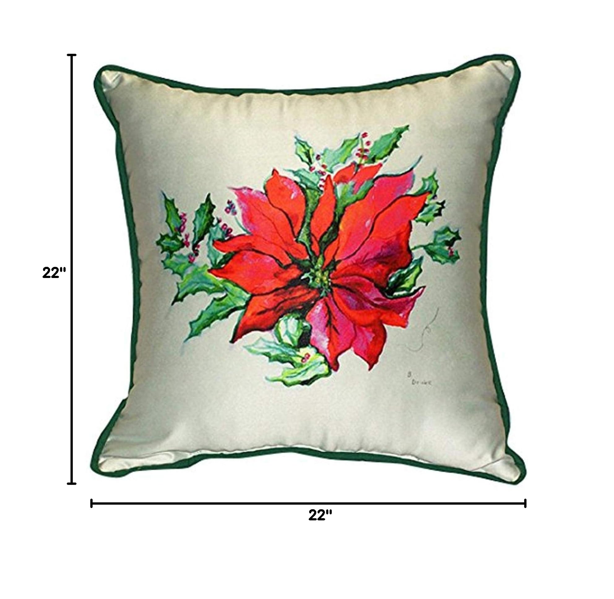Betsy Drake Poinsettia Christmas Decorative Throw Pillow Cover 22x22 Inches - Perfect for Holiday Home Decor, Sofa, Couch and Festive Seasonal Accents