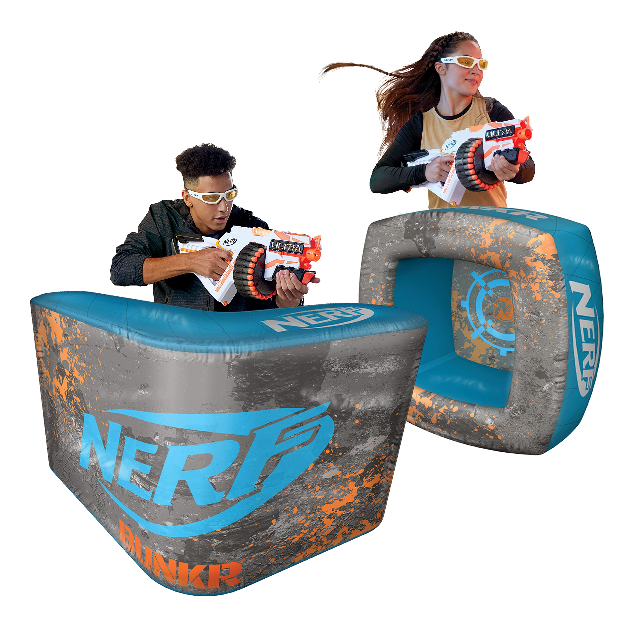 NERF BUNKR BattleZone Inflatable Gaming Chair with Footrest - Portable Gamer Seat for Nerf Battles, Blaster Storage & Indoor Play - Perfect for Kids' Bedroom, Game Room & Backyard Fun