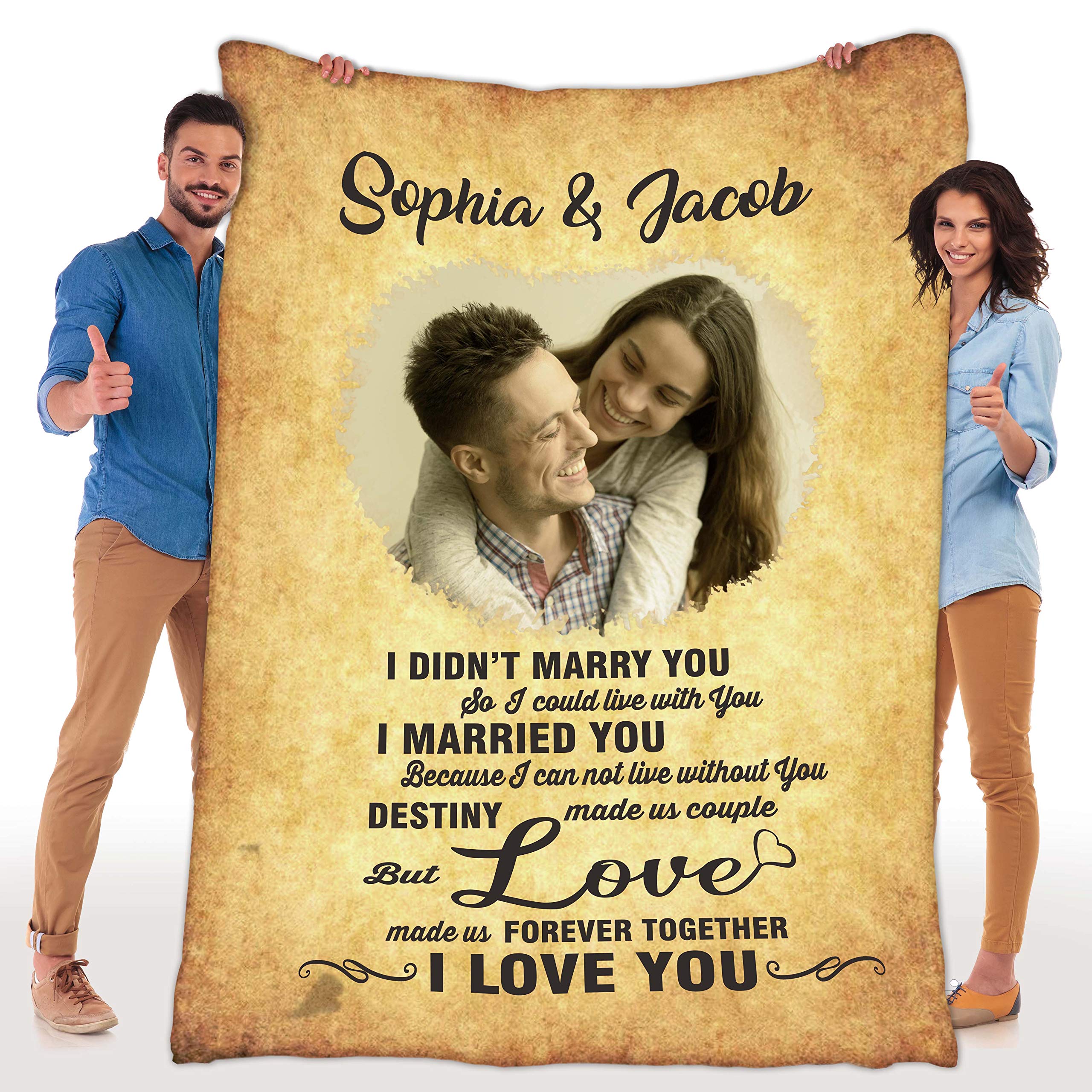 Custom Photo Printed Fleece Blanket for Couples - Personalized 50