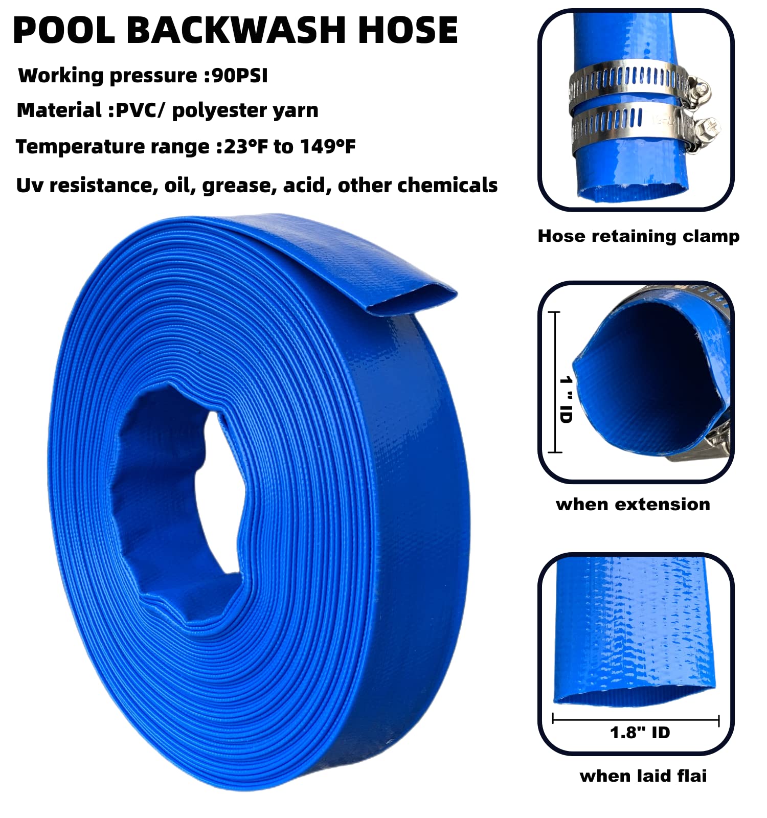Heavy Duty Pool Backwash Hose - 100FT Weatherproof for Inground Pools & Filters