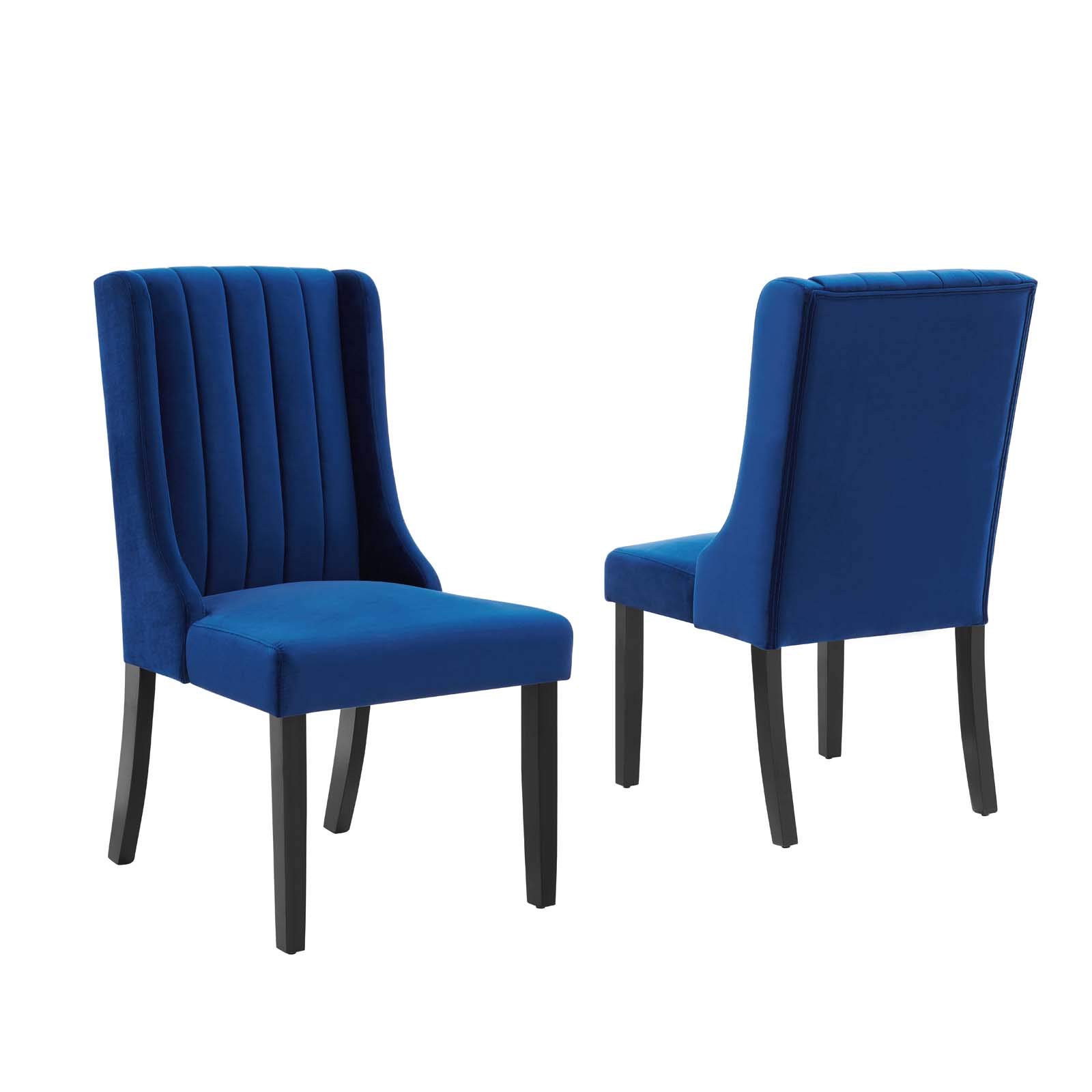 Modway Renew Parsons Performance Velvet Dining Side Chairs - Set of 2 Navy Blue Velvet Upholstered Chairs for Kitchen, Dining Room & Home Decor
