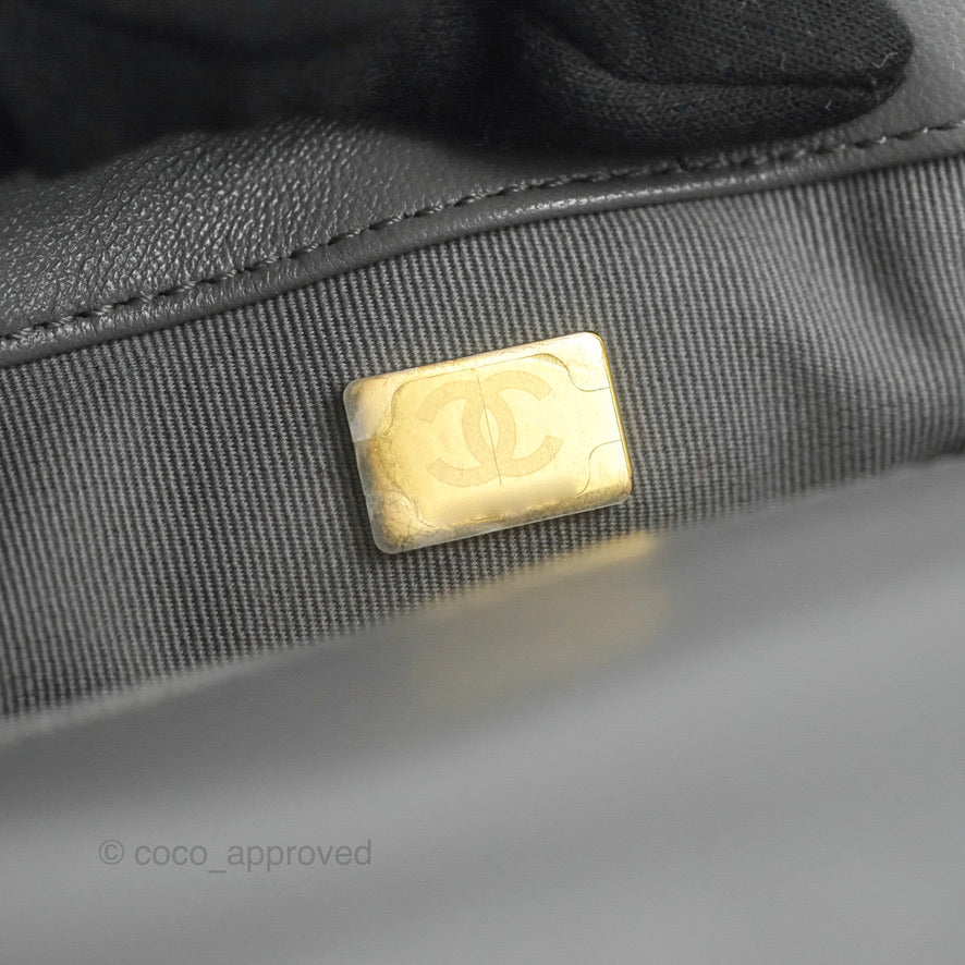 Chanel 19 Small Handbag Dark Grey Lambskin Leather Mixed Gold & Silver Hardware - Luxury Crossbody Bag for Women, Perfect for Date Night & Evening Events