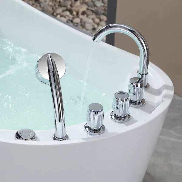 Empava 67-Inch Freestanding Jetted Bathtub - White Acrylic Soaking Tub with Massage Jets (Model 67AIS09) - Perfect for Luxury Bathrooms & Spa Relaxation at Home