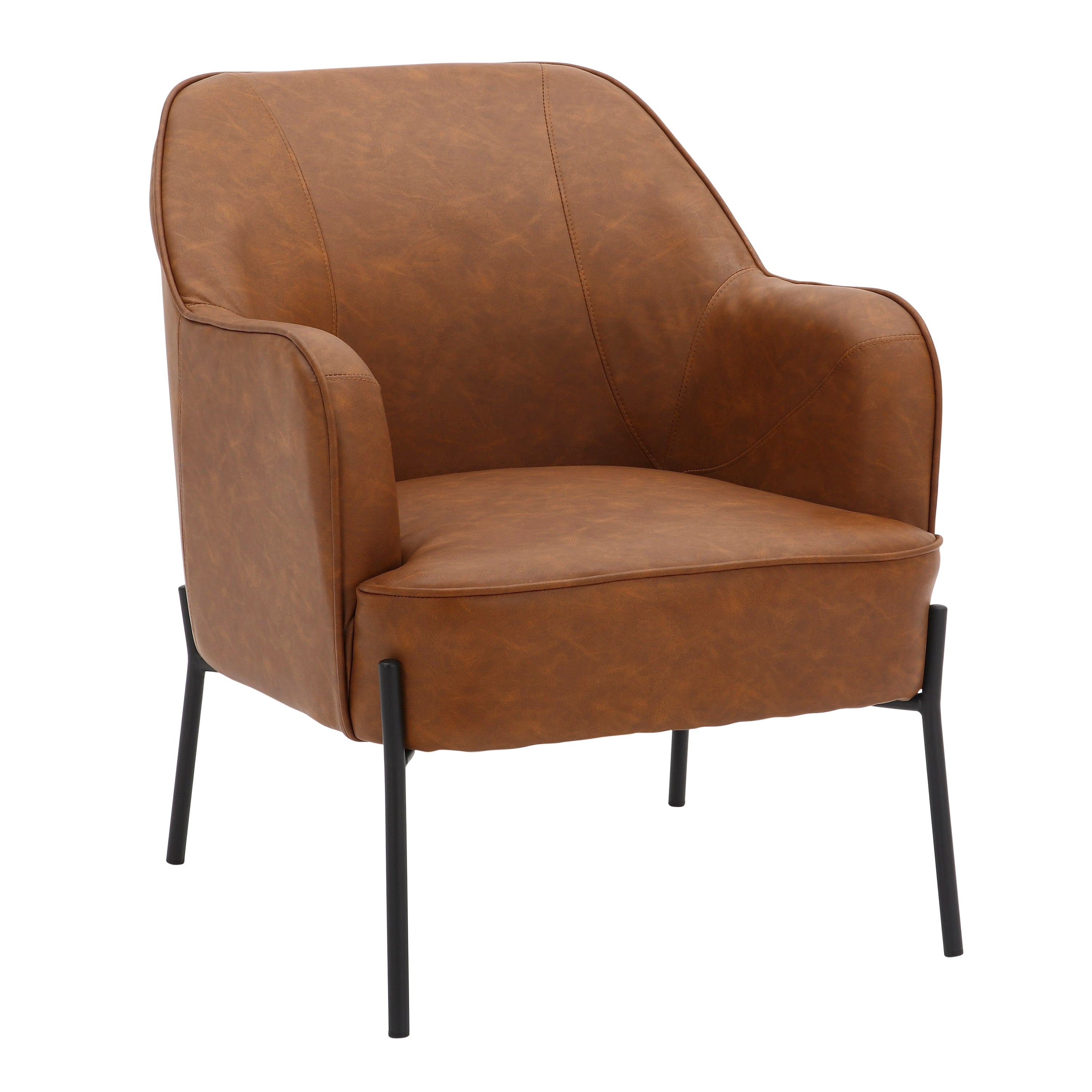 LumiSource Daniella Contemporary Accent Chair - Black Metal Frame with Camel Faux Leather Upholstery - Perfect for Living Room, Office or Bedroom Decor