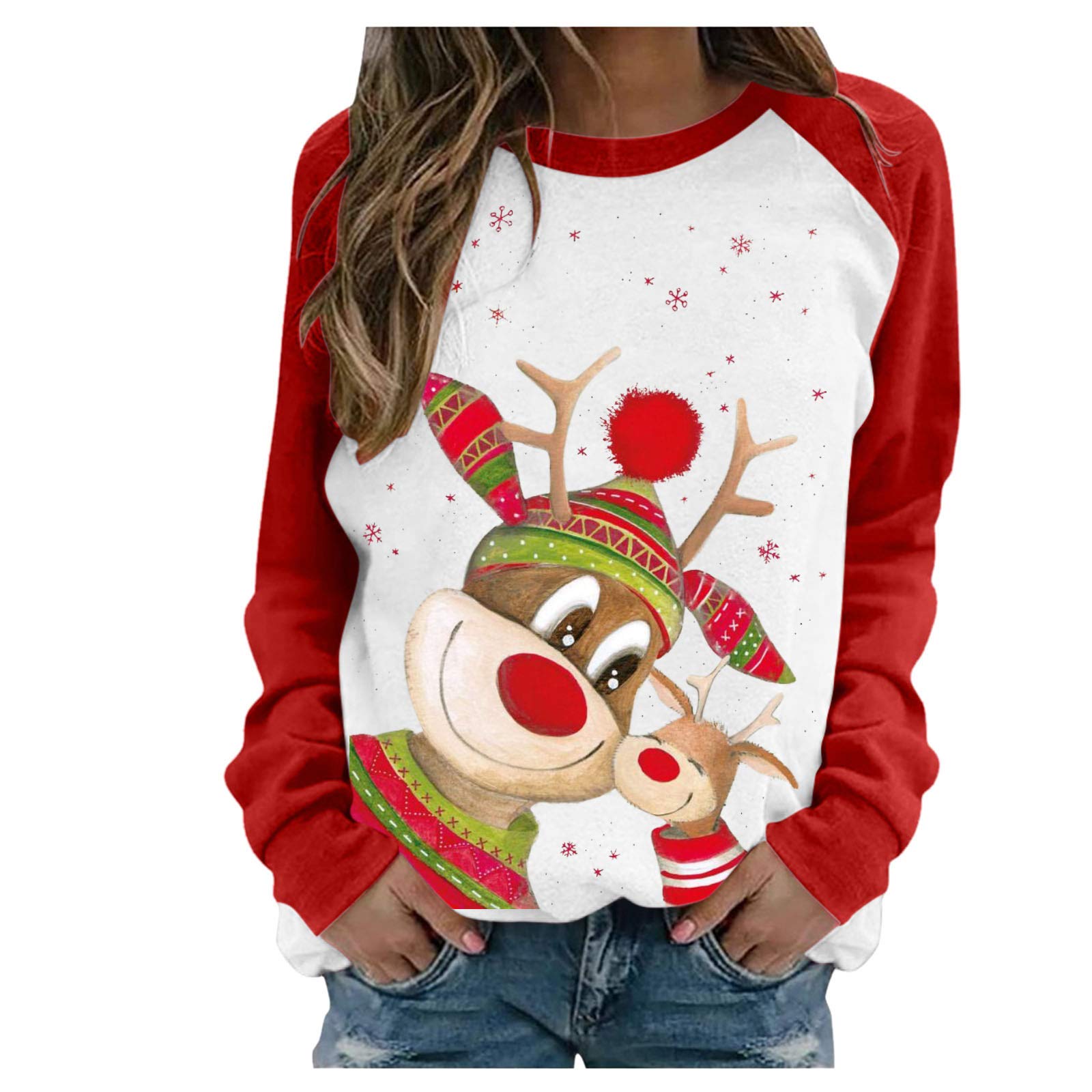 Funny Gnome & Cute Reindeer Christmas Sweatshirt for Women - Festive Plaid Crewneck Holiday Pullover Top - Perfect for Xmas Parties, Family Gatherings & Winter Outfits