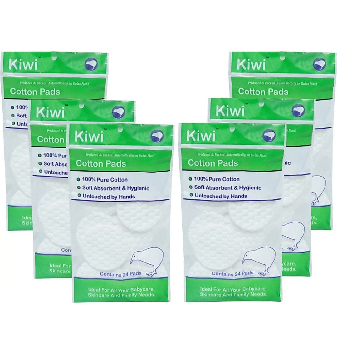 Premium KIWI COTTON PADS - 6 Pack | Soft & Gentle Facial Makeup Remover Pads | Ideal for Makeup Removal, Skincare & Nail Polish Application