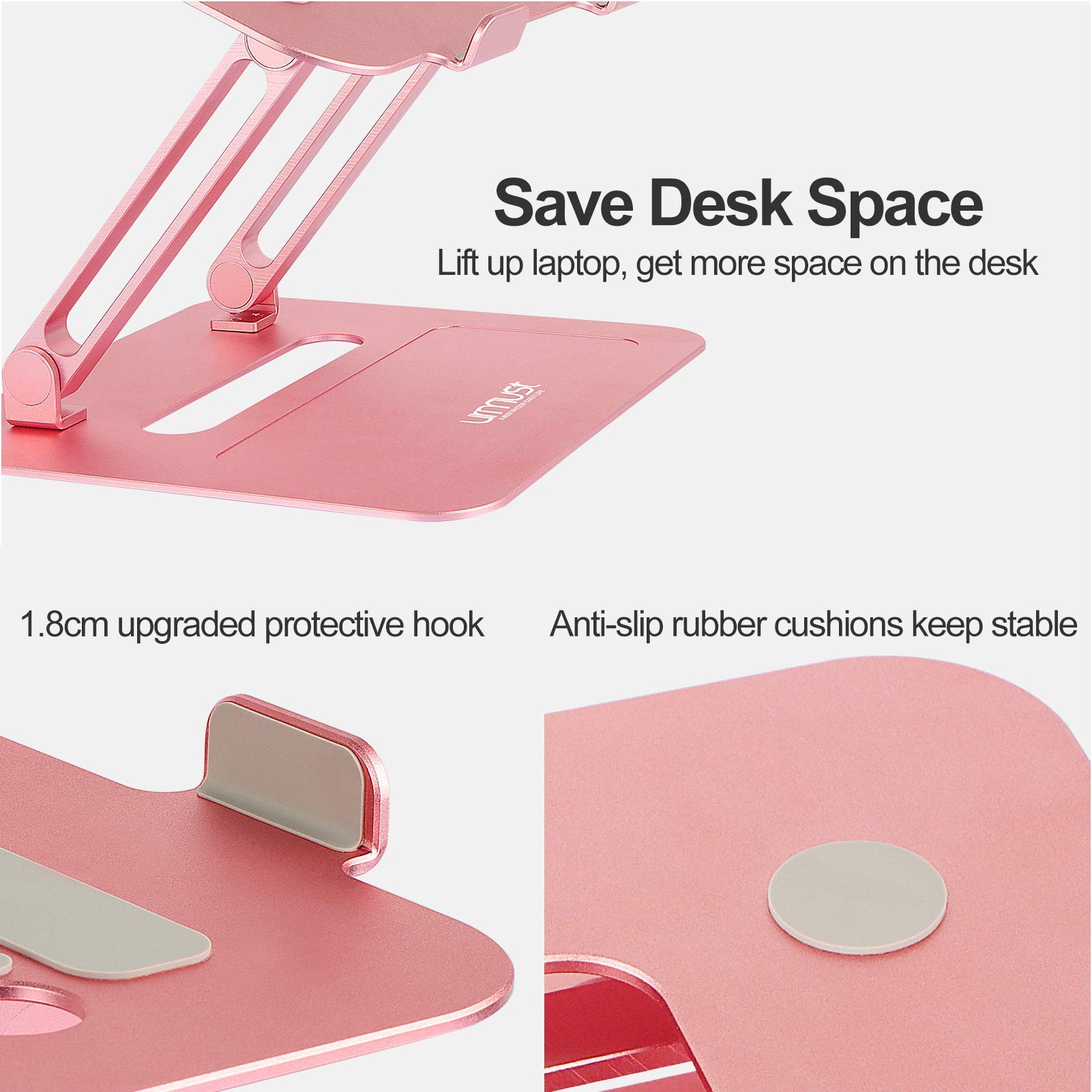 Premium Adjustable Laptop Stand for Desk - Black & Rose Gold 2-Pack Set | Ergonomic Computer Riser for Home Office, Gaming & Workspace Setup