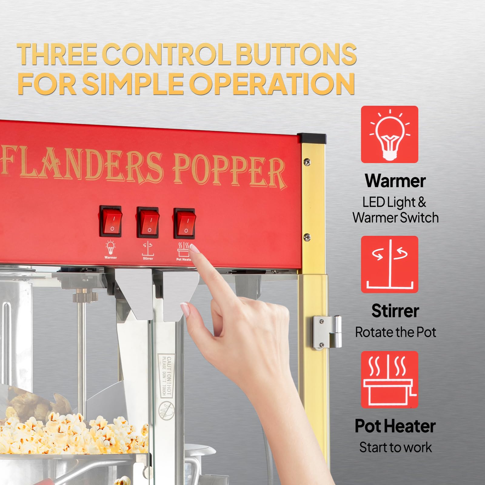 ROVSUN 16oz Commercial Popcorn Machine - Movie Theater Style Countertop Popcorn Popper with Stainless Steel Scoop, Oil Spoon & 3 Cups - Perfect for Home Theater, Parties, Carnivals and Snack Bars (Red)