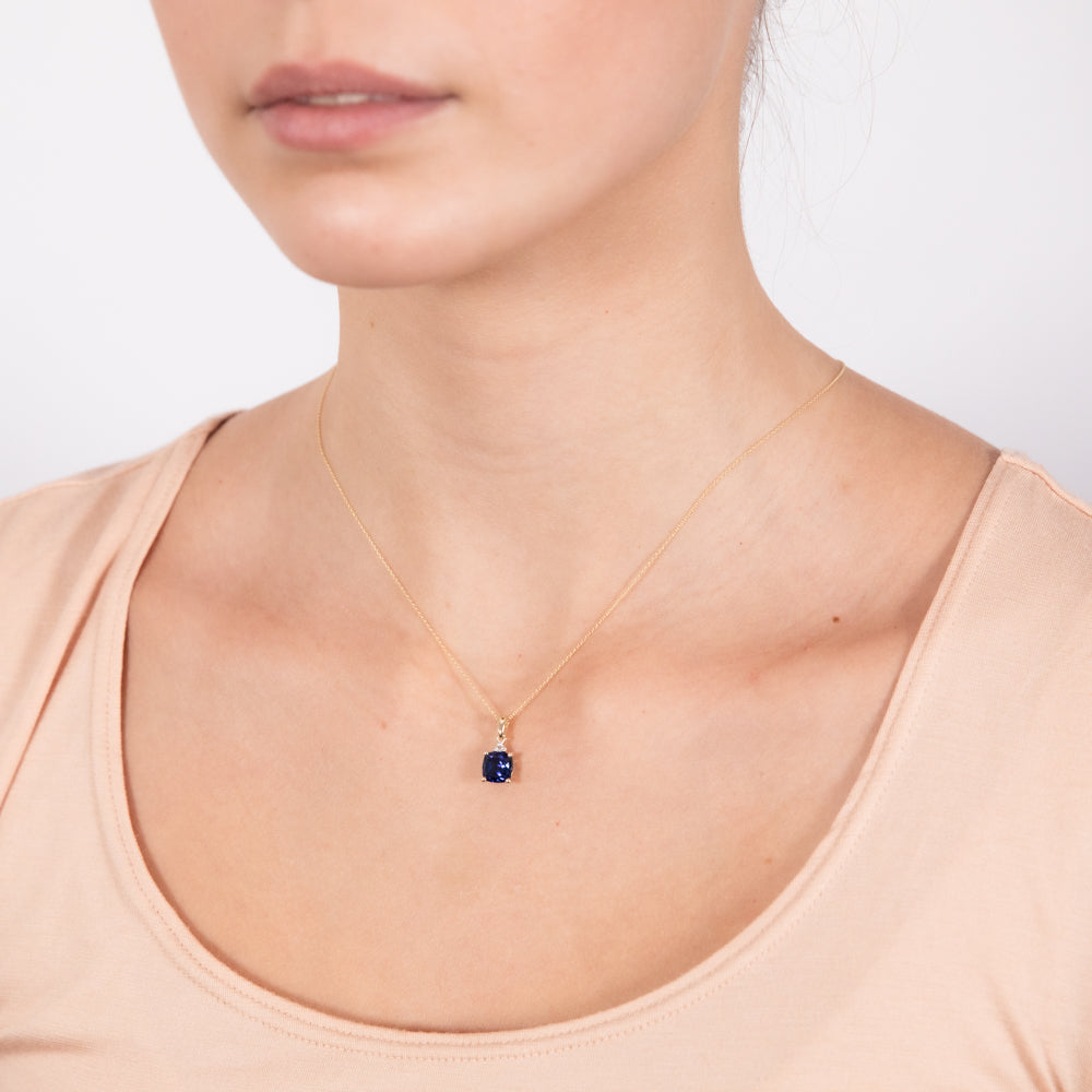 9ct Yellow Gold 2ct Created Blue Sapphire and Diamond Pendant Necklace with 45cm Chain - Elegant Jewelry Gift for Women, Perfect for Weddings, Anniversaries & Special Occasions