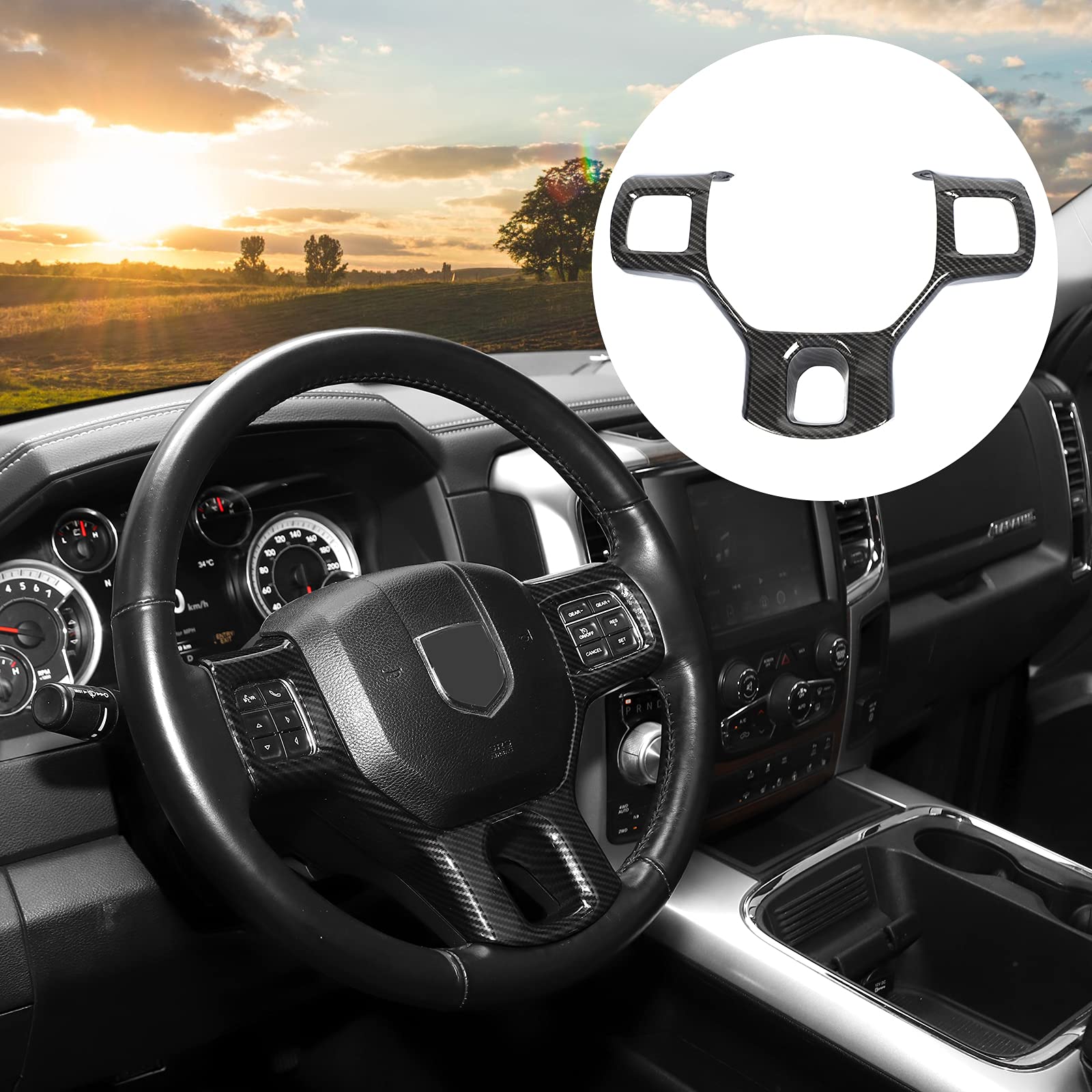 ABS Carbon Fiber Steering Wheel Cover for Dodge RAM 1500 2010-2017 - Interior Upgrade