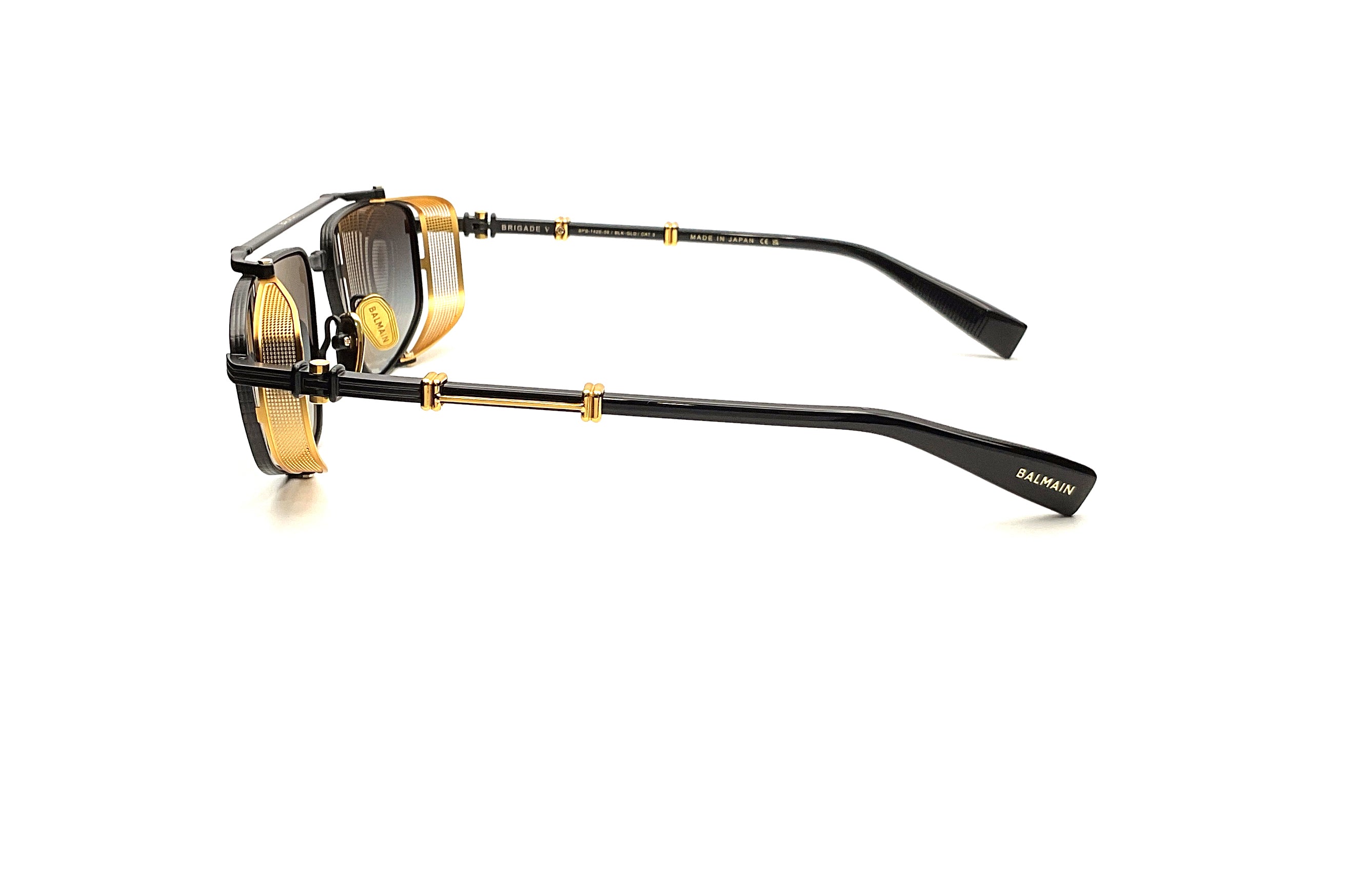 Balmain Brigade V Matte Black & 18k Gold Plated Luxury Sunglasses – Solid Shiny Black Frame for Men & Women – Perfect for Fashion, Travel & Outdoor Activities