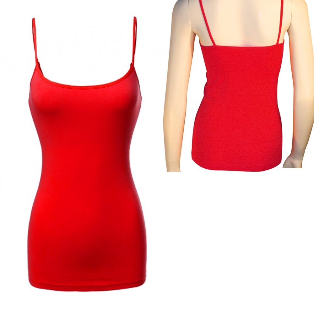 Plus Size Women's Tank Top - Long Cami with Spaghetti Straps, Basic Solid Red Camisole | Perfect for Layering, Summer Outfits & Casual Wear