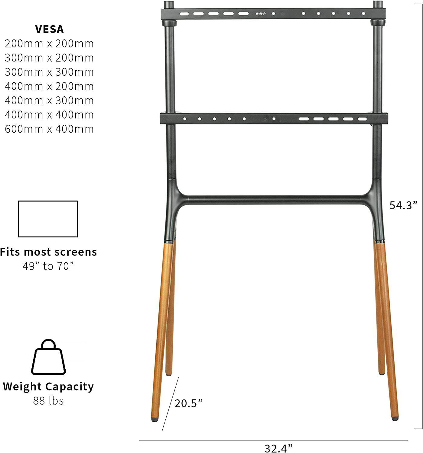 VIVO Adjustable TV Stand Easel for 49-70 Inch LED LCD Screens, 4-Leg Wood & Black Display Stand Holds Up to 88 lbs - Perfect for Living Room, Bedroom or Studio (Model: STAND TV70A) (Open Box)