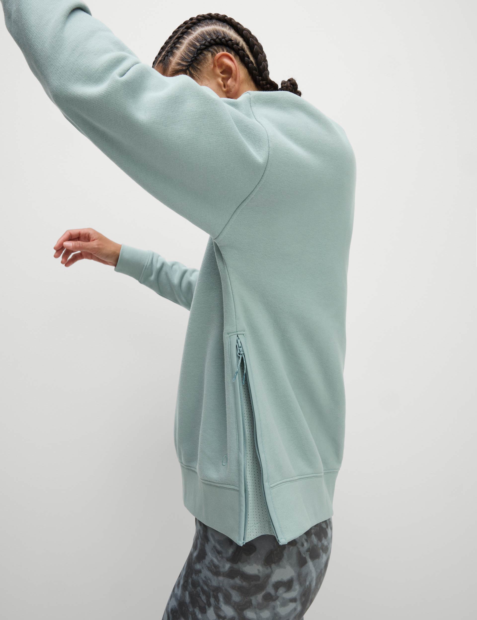 Soft Cotton Rich Mesh Panel Relaxed Sweatshirt - Light Mint Green | Comfortable Casual Wear for Women | Perfect for Lounge, Yoga & Everyday Outfits