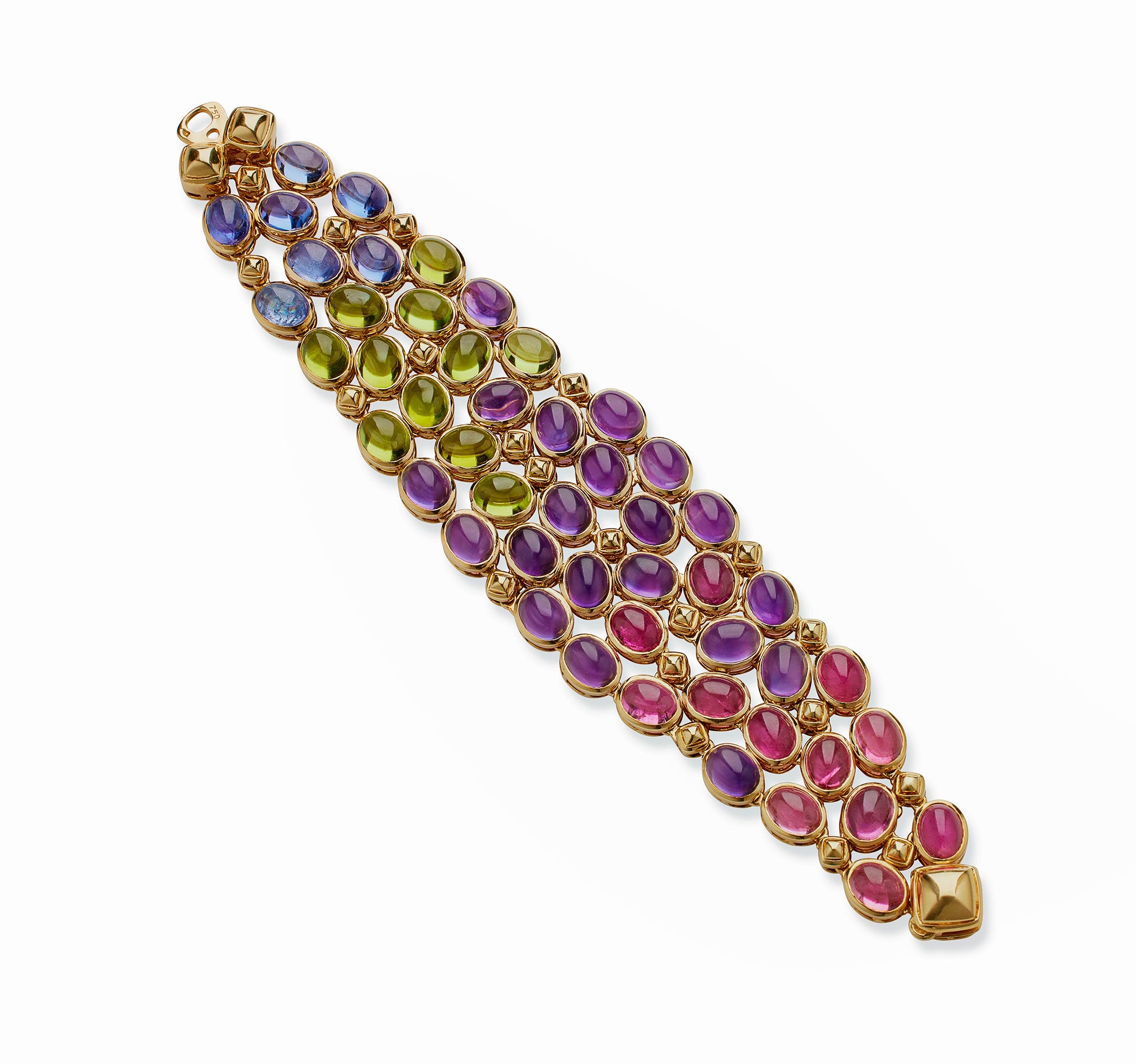 Exquisite René Boffin Bracelet with Sapphire, Pink Tourmaline, Peridot & Amethyst Gemstones | Elegant Jewelry for Women | Perfect for Weddings, Parties & Special Occasions