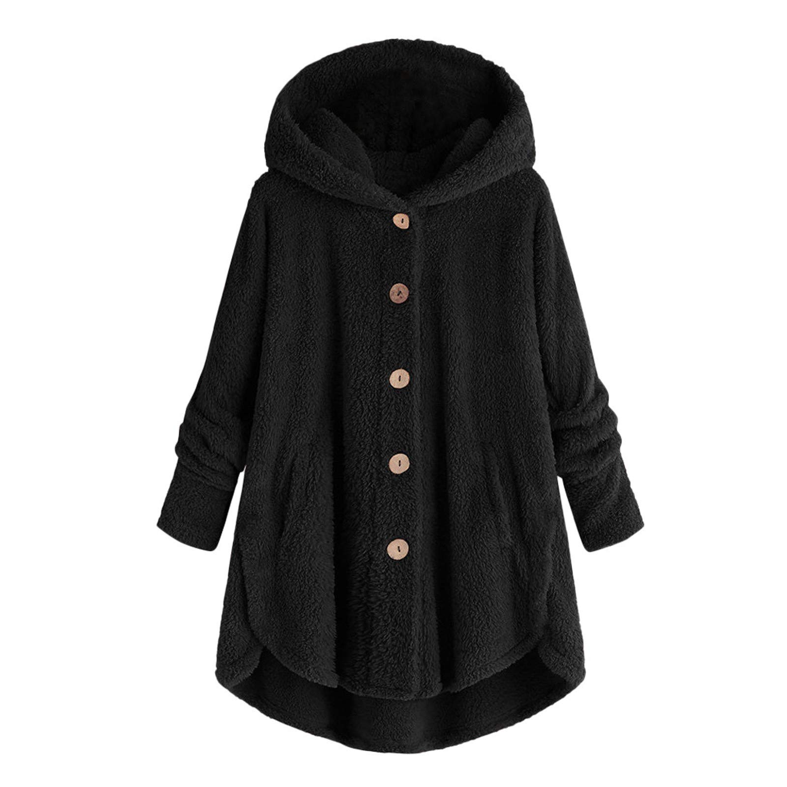 Women's Plus Size Fleece Jacket - Warm Winter Hooded Coat with Big Pockets | Lightweight Cardigan for Outdoor Activities & Casual Wear