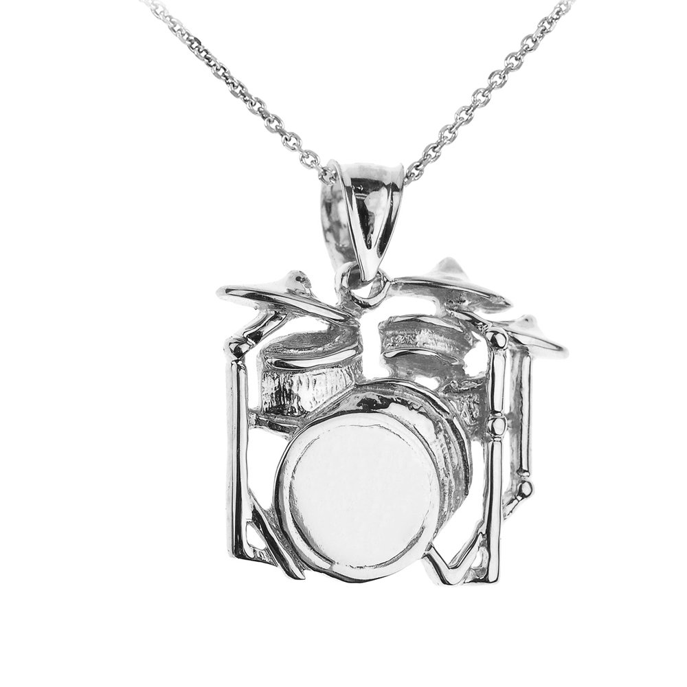 10k White Gold Musical Drum Set Pendant Necklace - Perfect Gift for Musicians & Music Lovers - Ideal for Concerts, Birthdays & Special Occasions