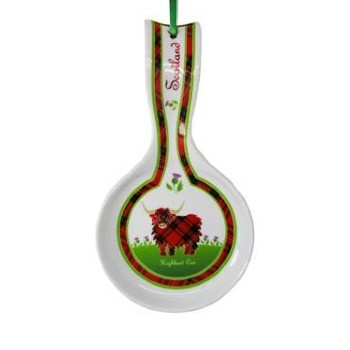 Highland Cow Spoon Rest - Cute Scottish Themed Ceramic Spoon Holder for Kitchen Decor, Perfect for Soup, Coffee, and Tea Spoons - Great Gift for Cow Lovers & Scotland Fans