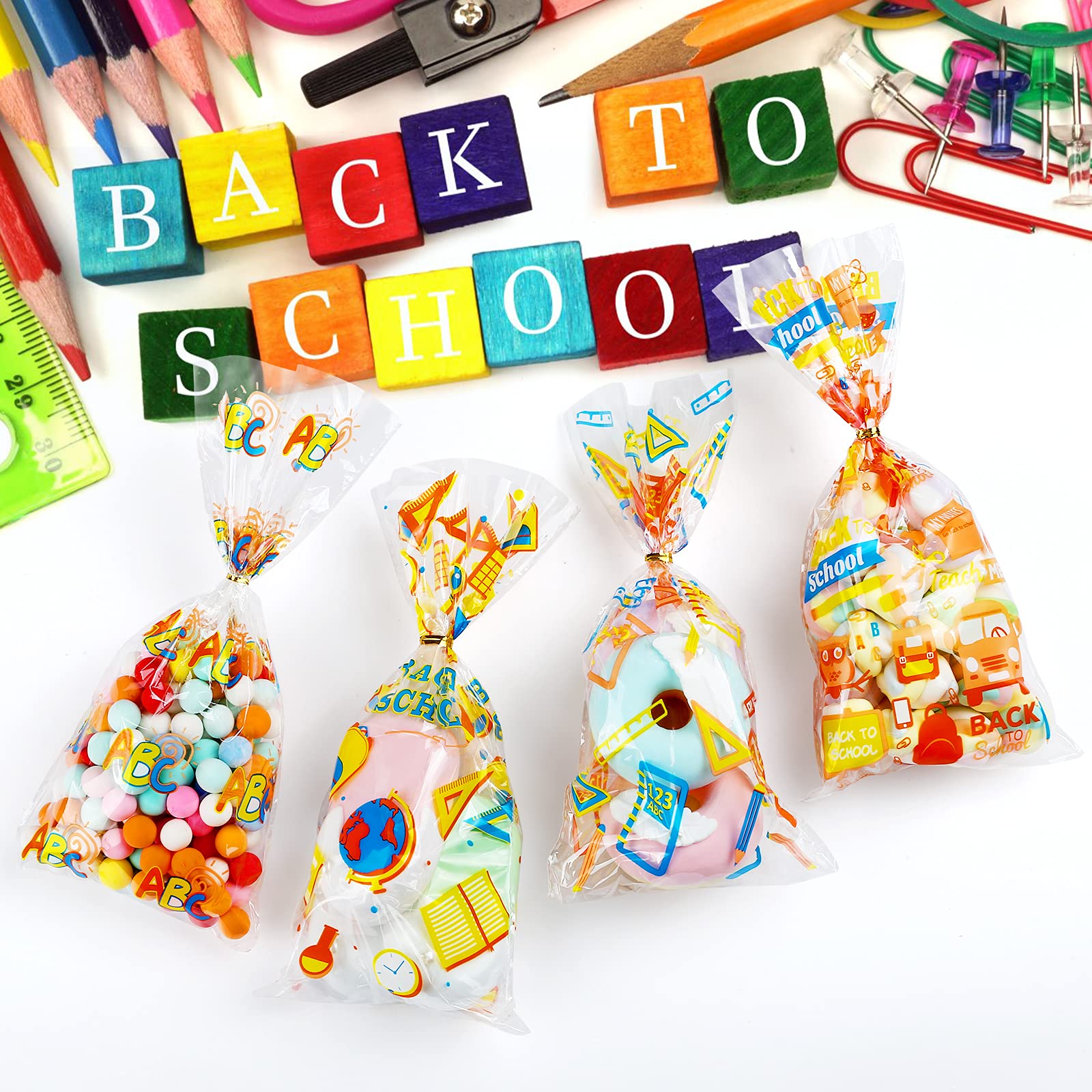 Kesote 100-Pack Clear Cellophane Goodie Bags with Twist Ties - Bulk Candy Treat Bags for School Parties, Birthday Favors & Holiday Decorations - Perfect for Classroom Rewards, Halloween Treats & Baby Shower Gifts