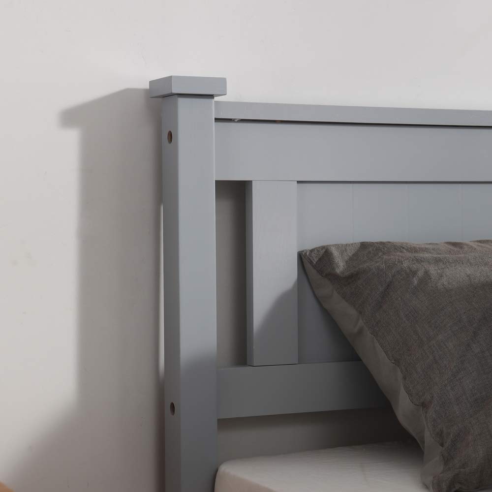 Bonnlo Twin Size Solid Wood Platform Bed Frame for Kids - Sturdy Single Bed with Headboard, No Box Spring Needed | Wood Slat Support Mattress Foundation in Gray | Perfect for Children's Bedrooms, Guest Rooms & Small Spaces