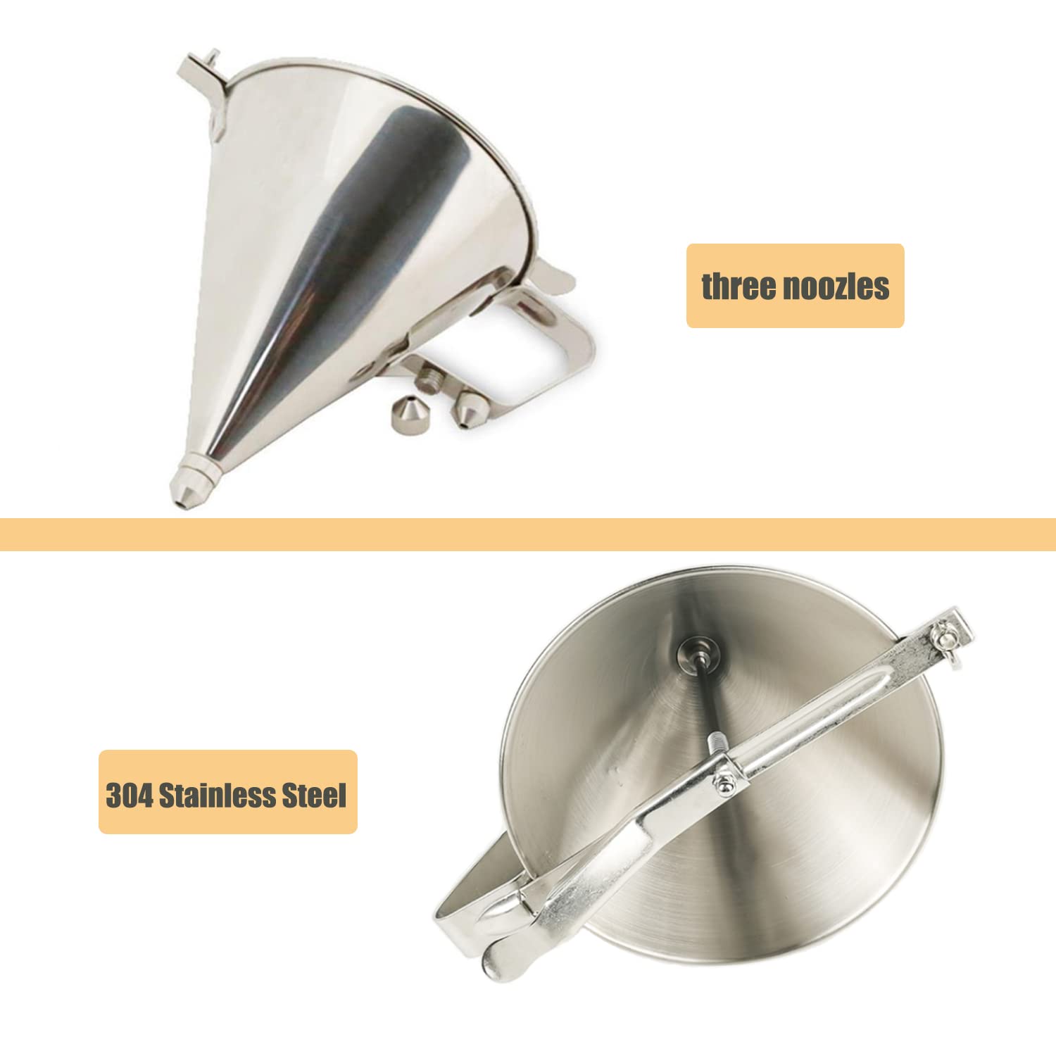Stainless Steel Pancake Batter Dispenser with Stand - 3 Nozzles Funnel Cake Maker for Pancakes, Waffles, Cupcakes & Takoyaki - 61oz Commercial Grade Confectionery Piston Funnel - Perfect for Breakfast, Desserts & Street Food Stalls