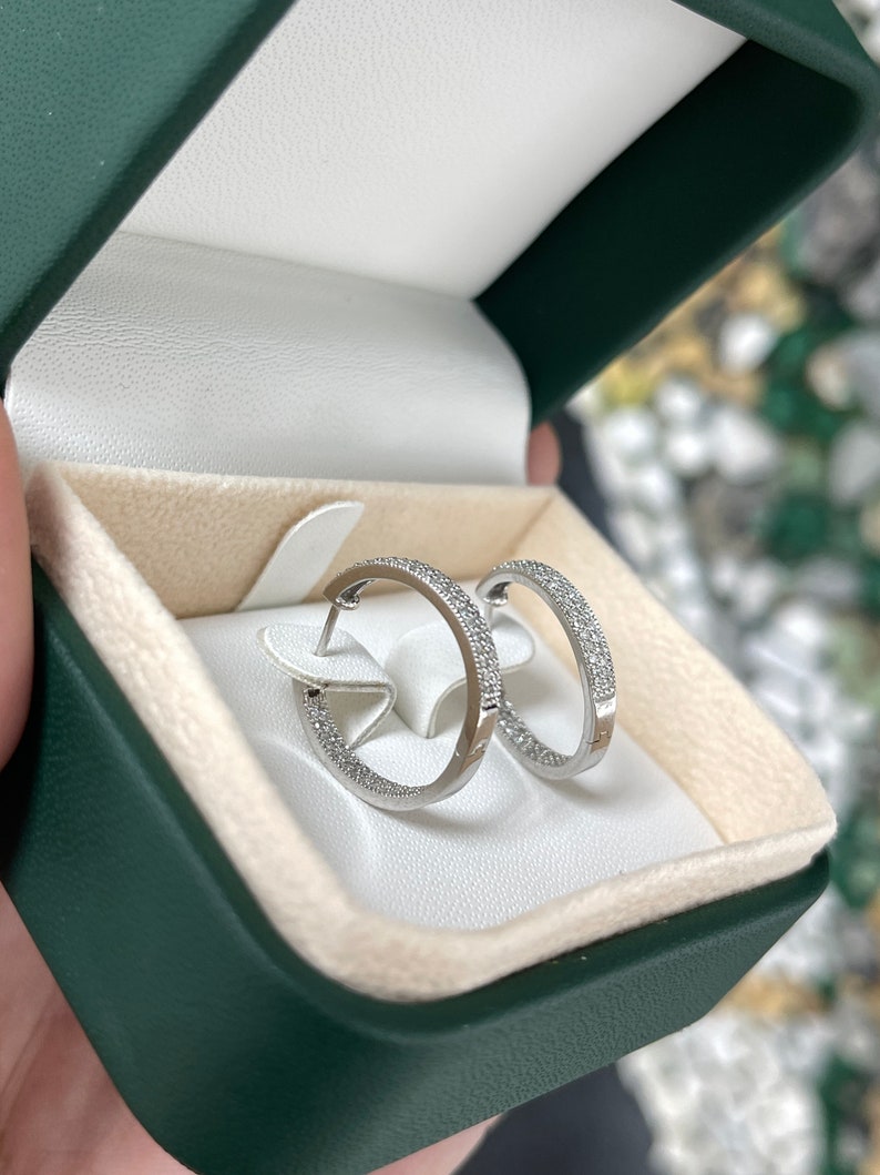 0.80tcw 14K White Gold Round Cut Diamond Hoop Earrings for Women - Elegant Everyday & Special Occasion Jewelry Gift