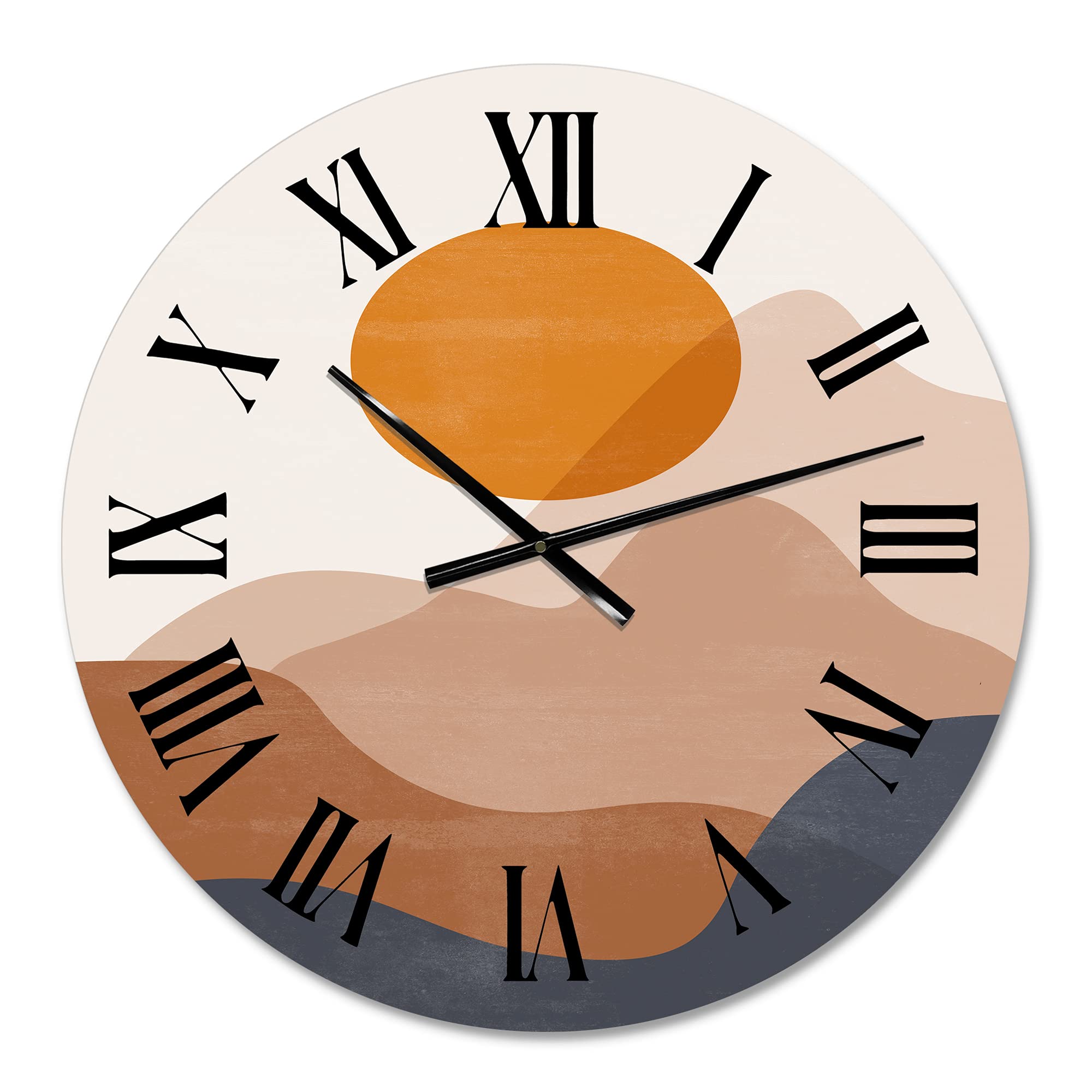 Abstract Red Moon in Earth Toned Mountains II - Modern Large Wall Clock for Home & Office Decor | Fractal Art Design | Perfect for Living Room, Bedroom or Workspace