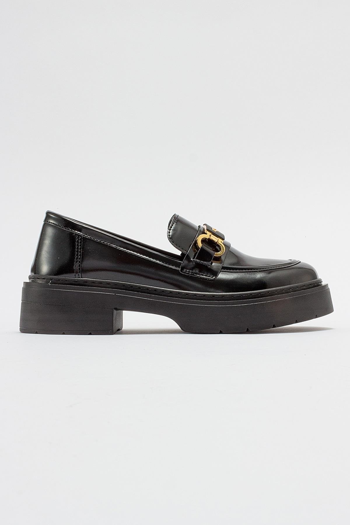 Simone Black Patent Bit Platform Loafers for Women - Stylish & Comfortable Dress Shoes for Work, Office & Formal Occasions