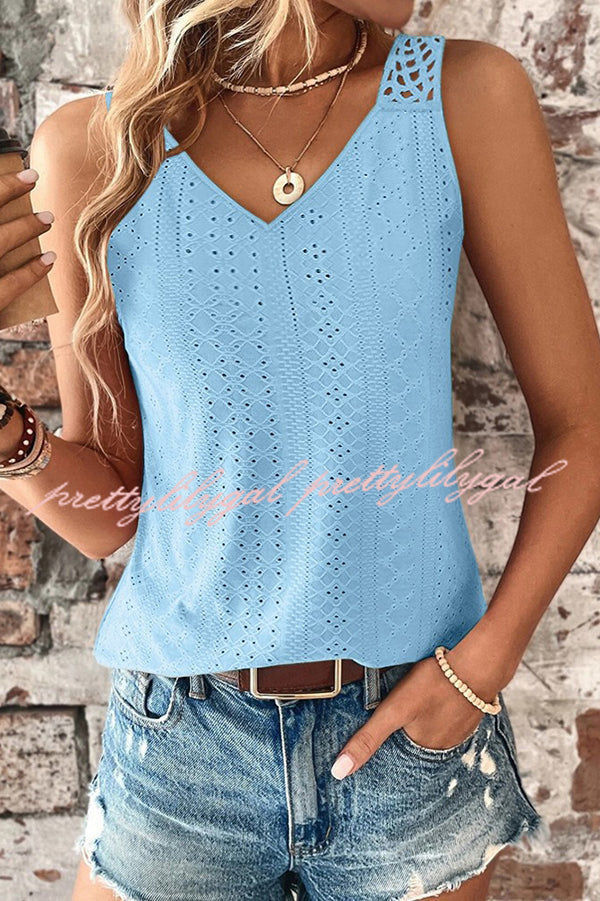 Stylish Solid Color Casual V-Neck Hollow Back Vest Top for Women - Perfect for Summer Outfits, Layering, and Daily Wear