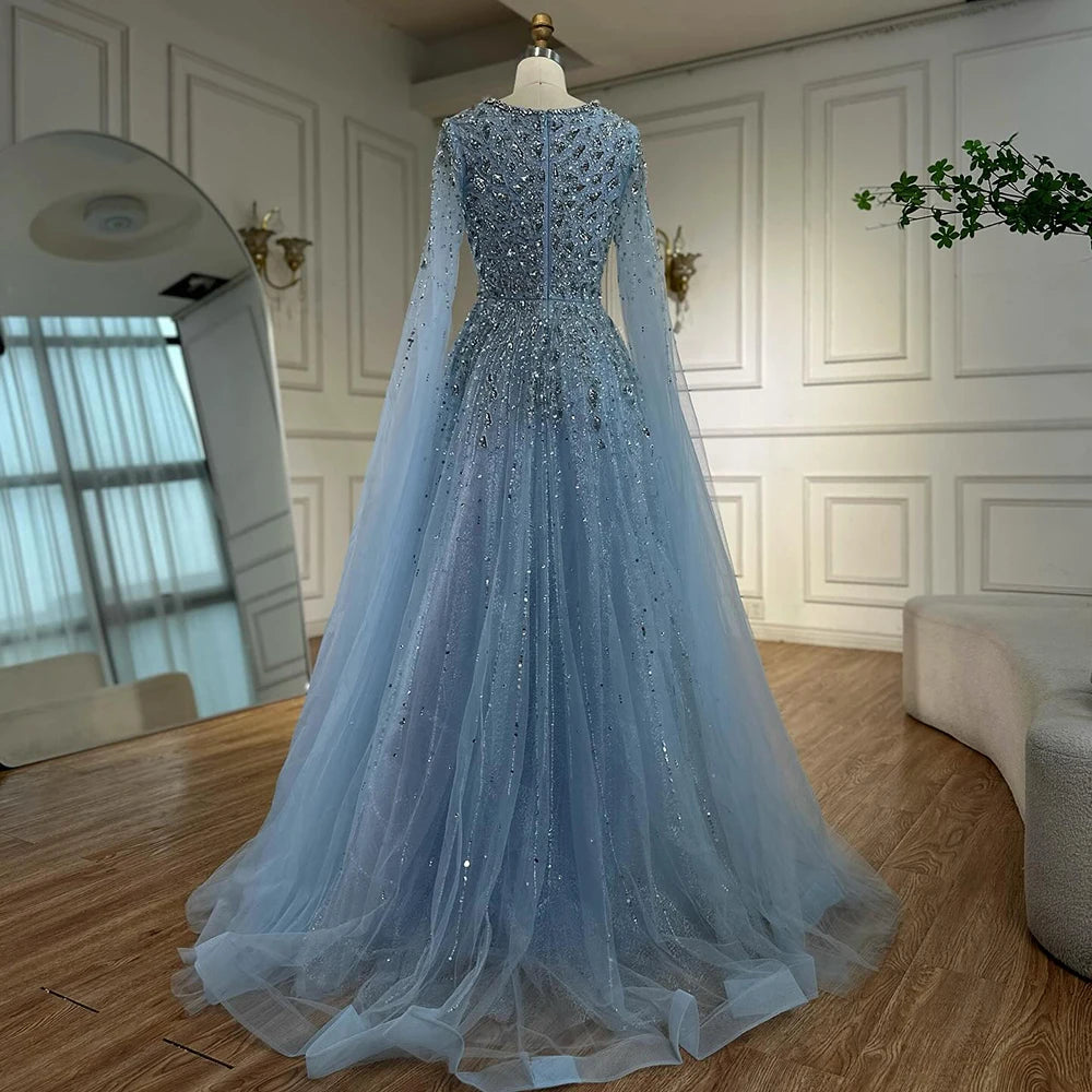 Elegant Blue Evening Gown with Detachable Cape - LA72968 | Perfect for Formal Events, Galas & Special Occasions