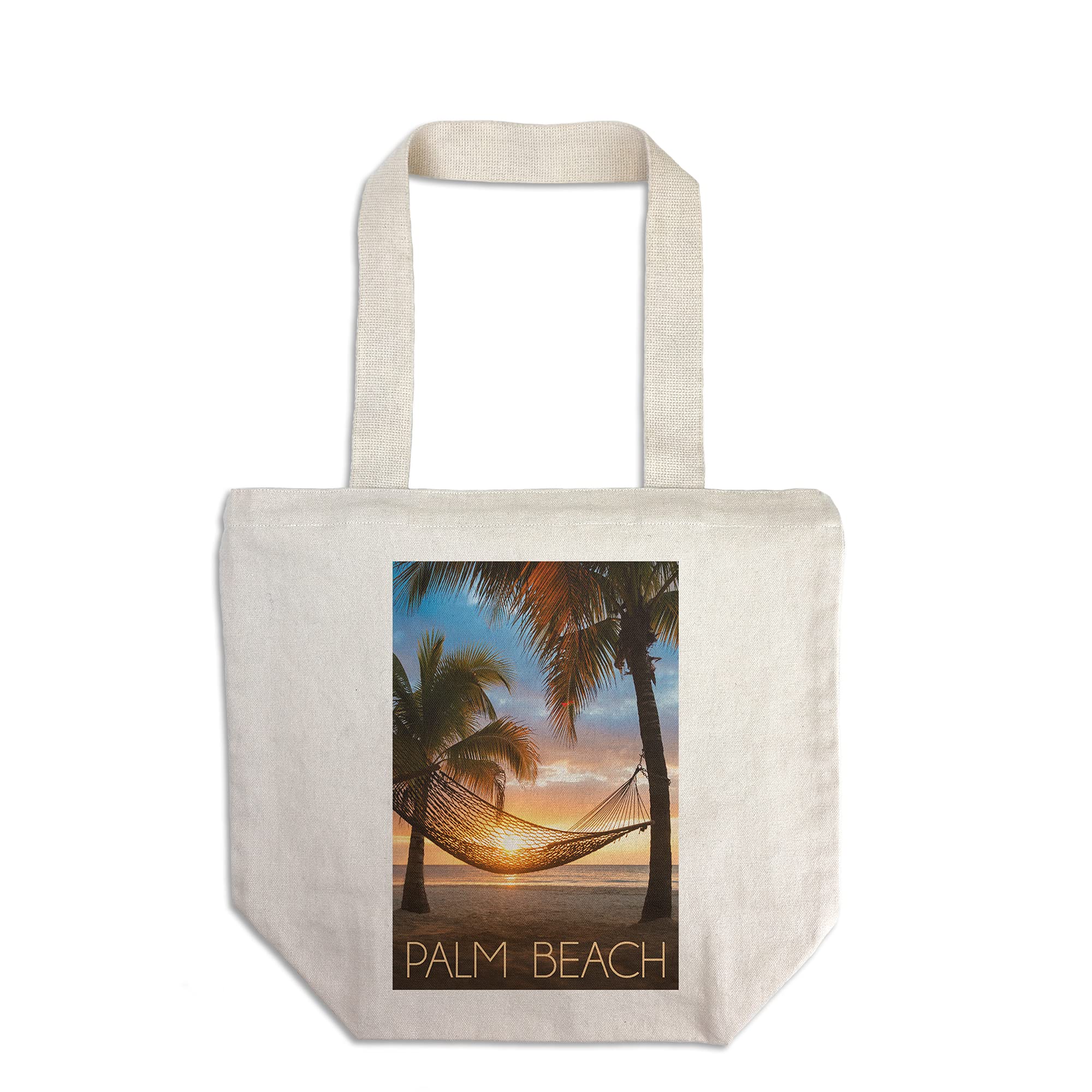 Lantern Press Palm Beach Florida Hammock & Sunset - 100% Cotton Canvas Reusable Tote Bag for Beach, Shopping & Groceries
