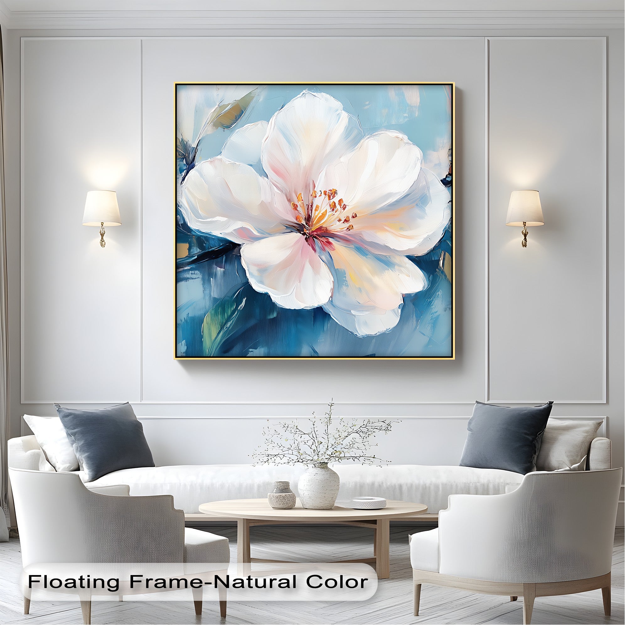 Blue Haze Blossom - White Petal Flower Sky Canvas Wall Art Print | Nature Home Decor for Living Room, Bedroom & Office
