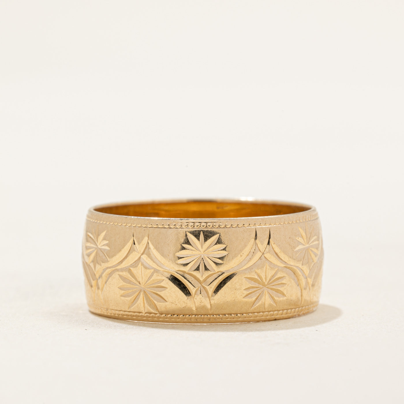9K Yellow Gold Engraved Wedding Band Ring - Size 8.90mm & 9.25 - Perfect for Anniversary Gifts & Bridal Jewelry