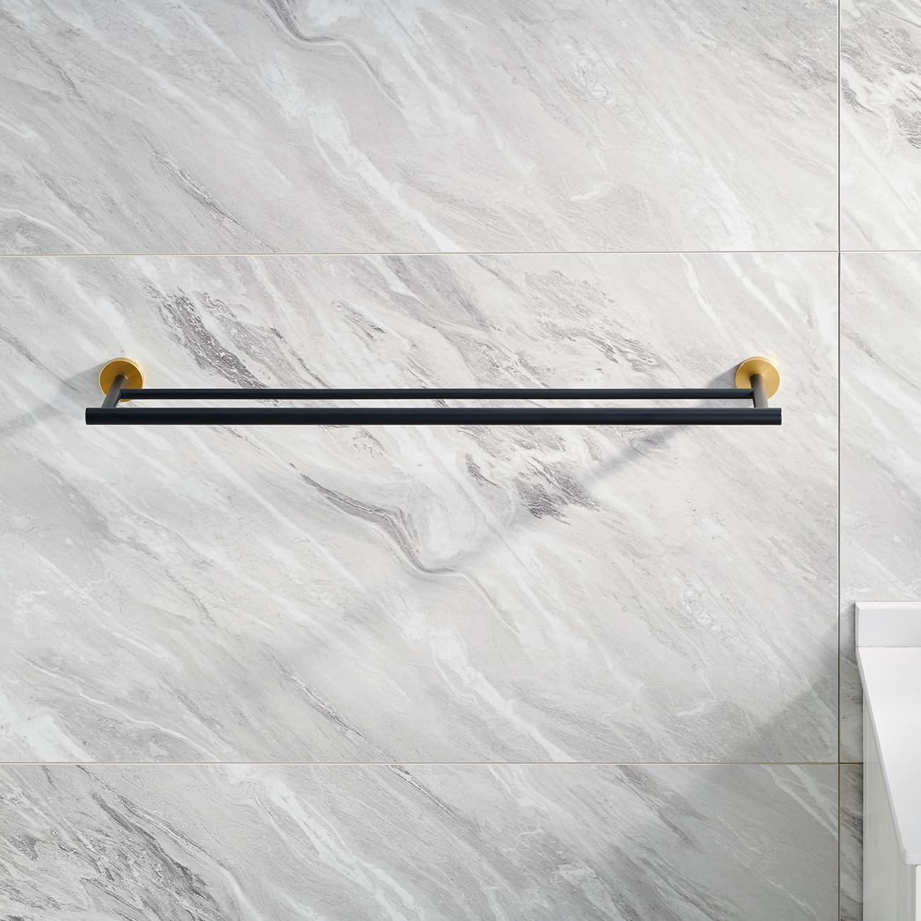 Miyili 30-Inch Double Towel Bar - SUS 304 Stainless Steel Bathroom Towel Rack Holder - Wall Mount Black & Gold (A01BG75B) - Perfect for Bathroom, Spa, and Hotel Decor