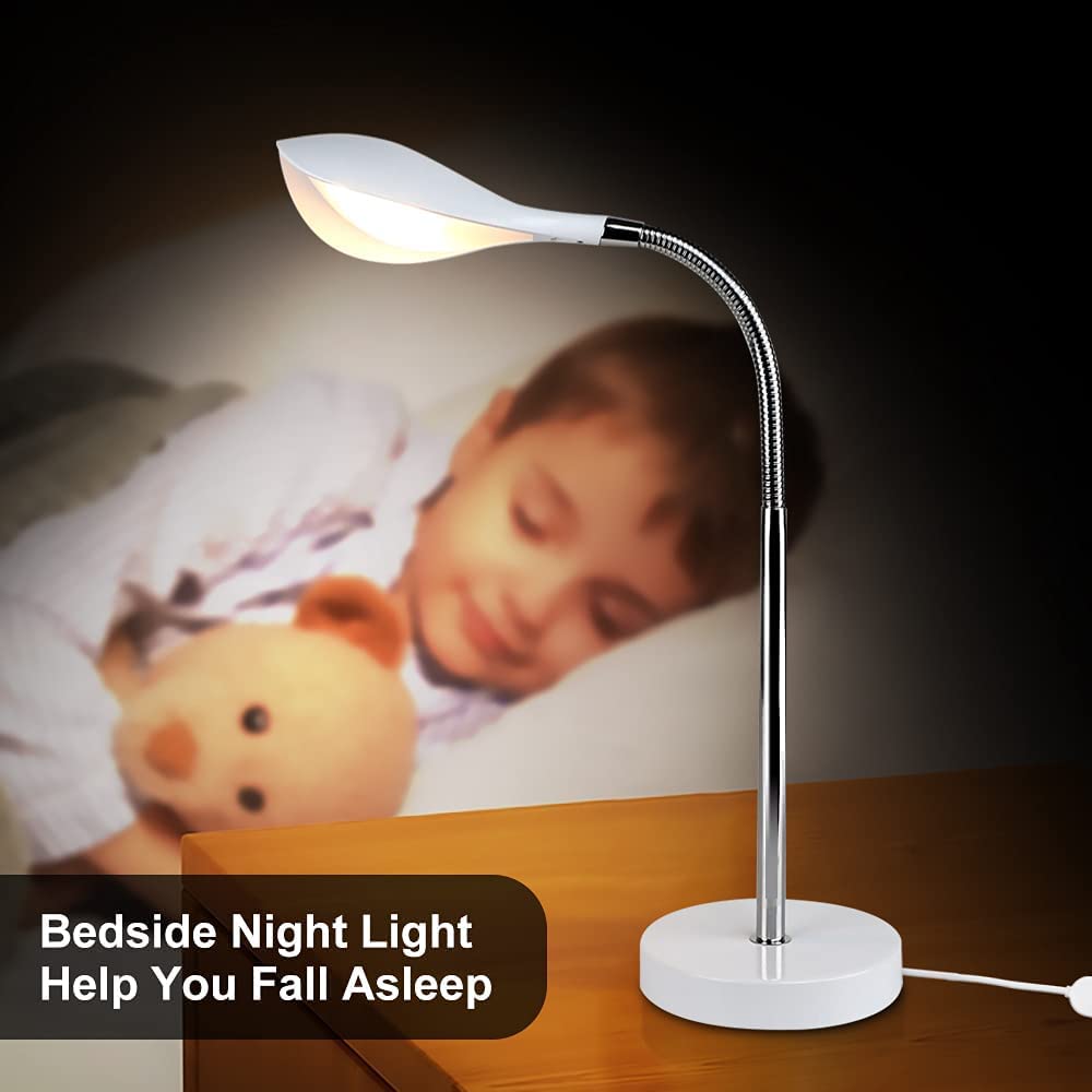 DLLT Minimalist White Table Lamp - Dimmable LED Desk Lamp with 3 Light Modes, Touch Control & 360° Adjustable Neck | Eye-Caring Reading Light for Office, Study, Bedroom, Dorm | USB Powered Nightstand Lamp for Work, Reading & Relaxation