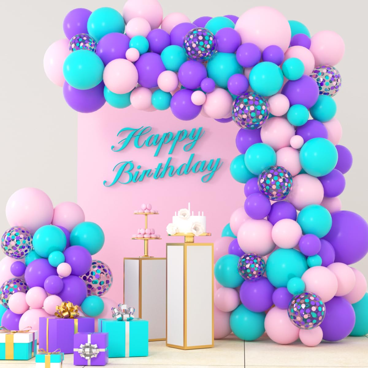 Teal Blue Pink Purple Balloon Arch Garland Kit - Aqua Turquoise Balloons for Under the Sea Princess Birthday, Baby Shower & Baby Girl Party Decorations | Perfect for Birthday Parties, Baby Showers, Gender Reveals & Ocean-Themed Events