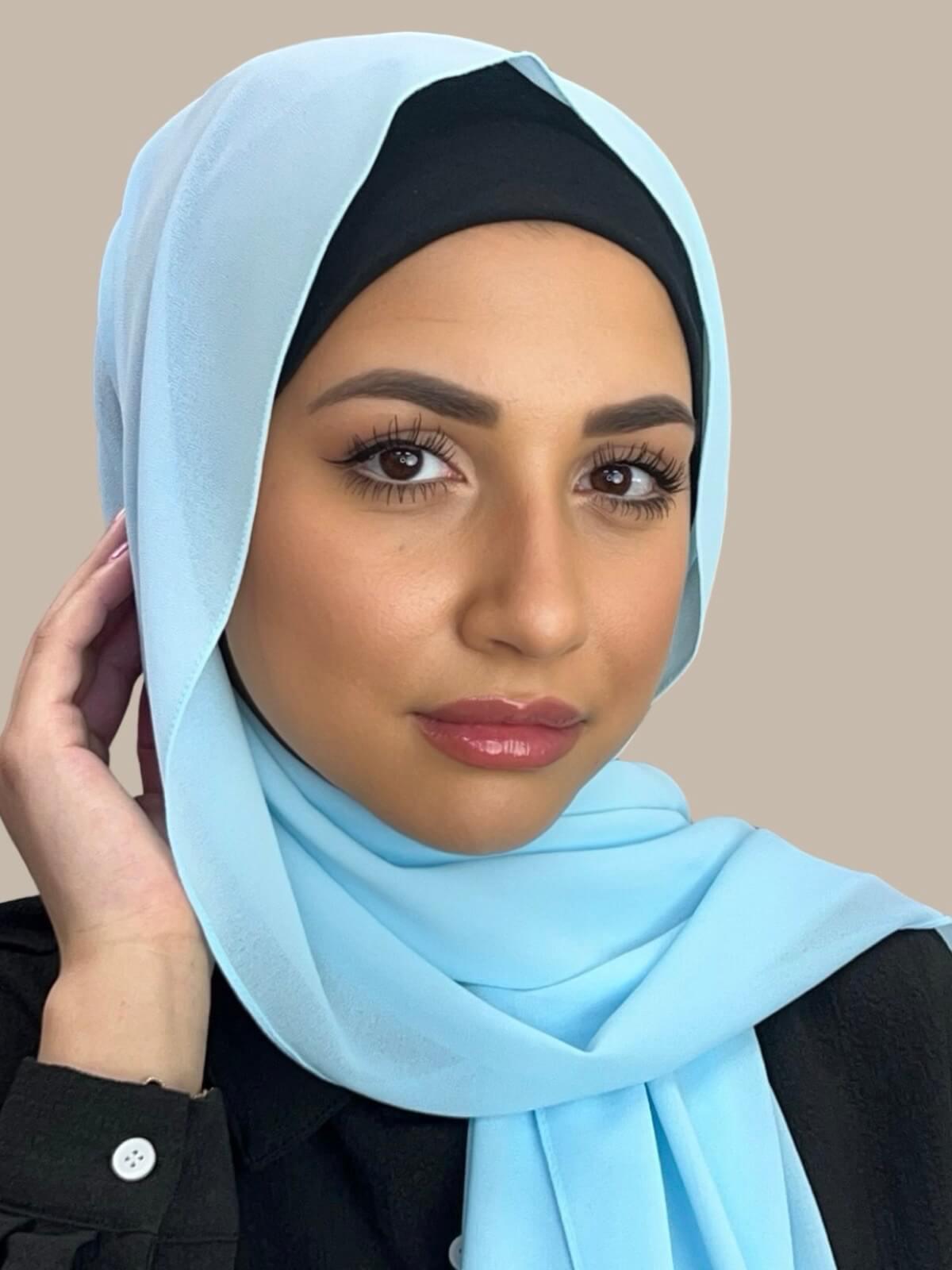 Elegant Sky Blue Chiffon Hijab - Lightweight & Breathable Scarf for Women - Perfect for Daily Wear, Prayer, and Special Occasions