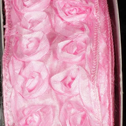 Pink 3D Mini Flowers Wired Craft Ribbon - 1.875 Inch x 22 Yards Floral DIY Decoration for Gift Wrapping, Scrapbooking, Party Decorations & Home Crafts
