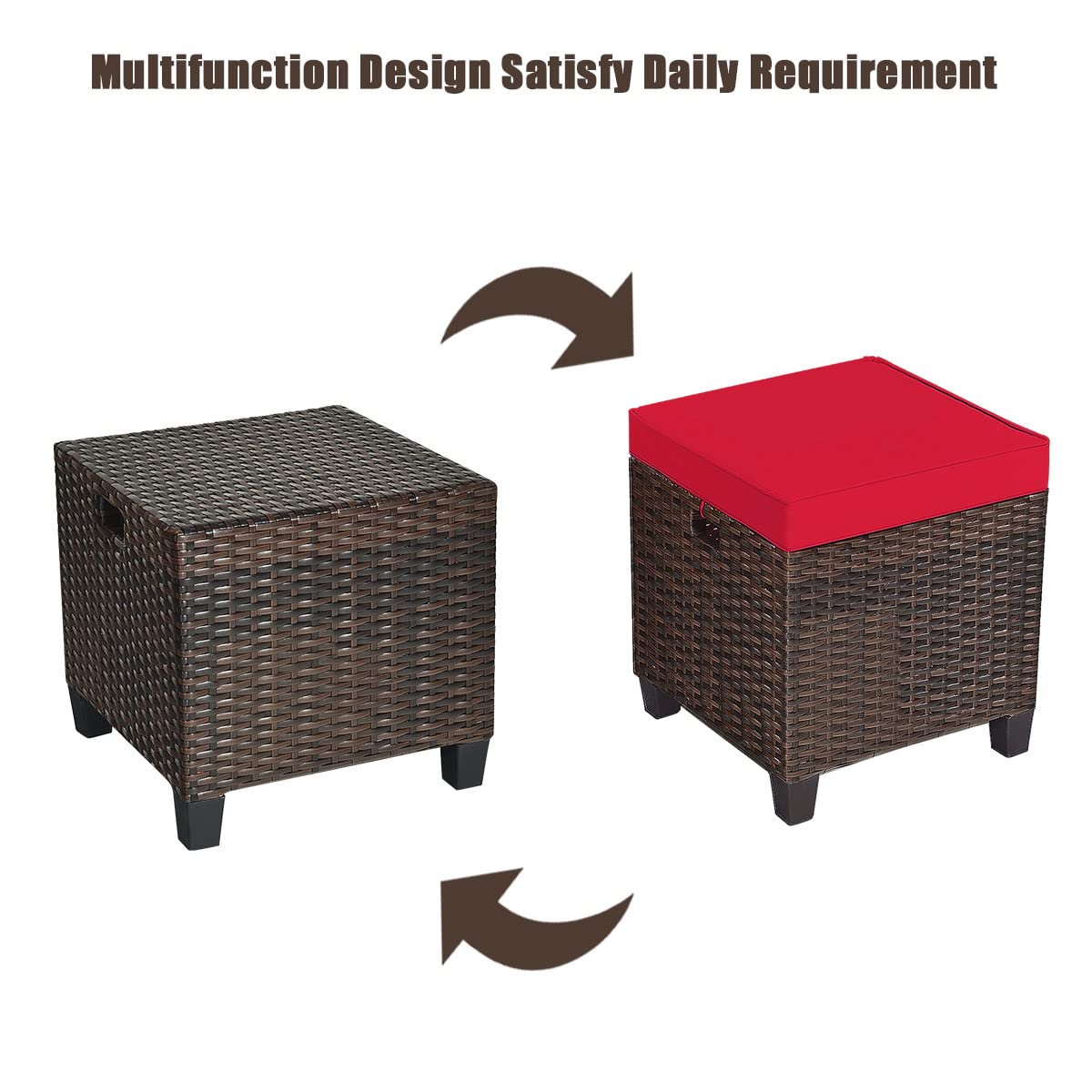 HAPPYGRILL 2-Piece Outdoor Patio Ottoman Set - Rattan Wicker Footstool with Removable Cushions, Durable Patio Furniture for Garden, Poolside, and Deck Relaxation