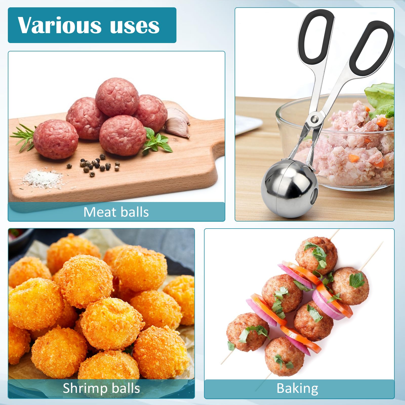 AHIER 2-Piece Non-Stick Meatball Maker Scoop with Detachable Anti-Slip Handles - Stainless Steel Meat Baller & Cake Pop Scoop for Kitchen - Perfect for Making Meatballs, Cookie Dough Balls & Cake Pops