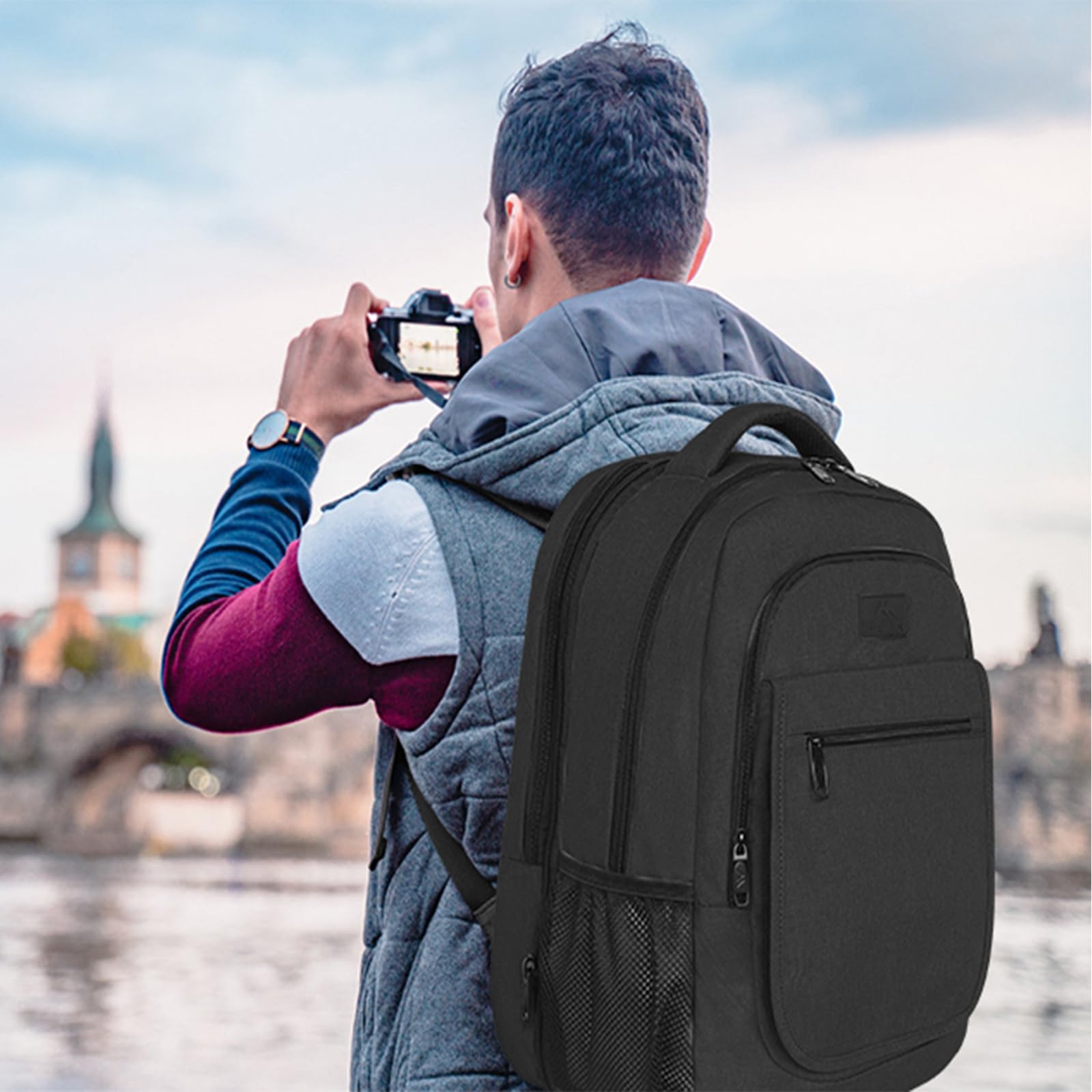 MATEIN Expandable Anti-Theft Travel Laptop Backpack for Men & Women - USB Charging Port, Water Resistant Business Backpack Fits 15.6 Inch Computer - Perfect for College, School, Work & Commuting - Black