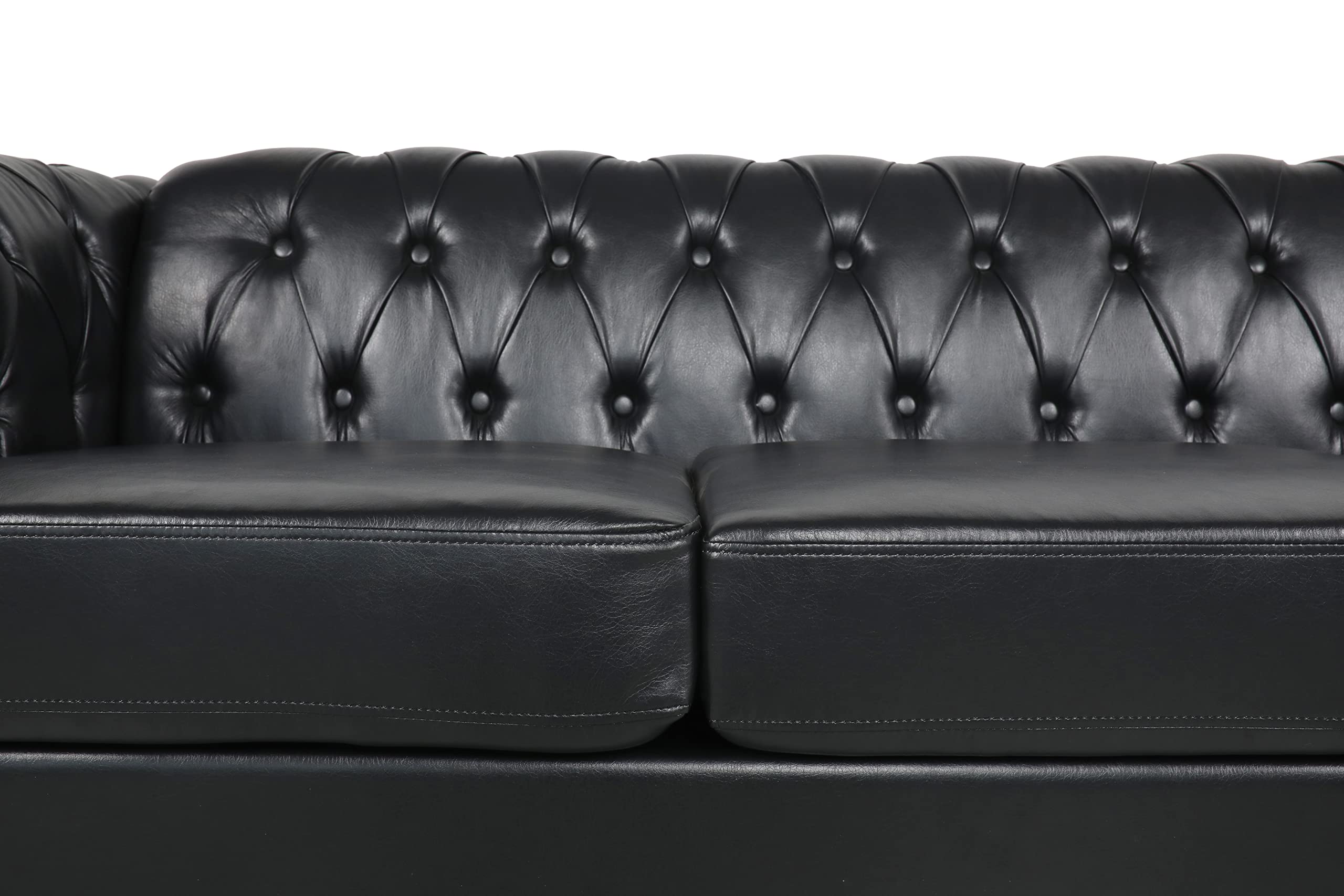 Modular Sectional Sofa Set - PU Leather Upholstered with Tufted Cushions, Space-Saving Furniture for Small Living Rooms & Office Meeting Areas (Black, 1-2 Seater) - Perfect for Apartments, Condos and Compact Workspaces