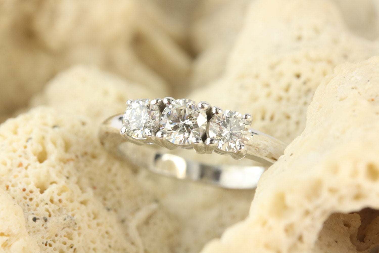 1.04tcw Three Stone Diamond Engagement Ring 14K White Gold - Elegant Wedding Band, Anniversary Gift for Her, Perfect for Proposals & Special Occasions