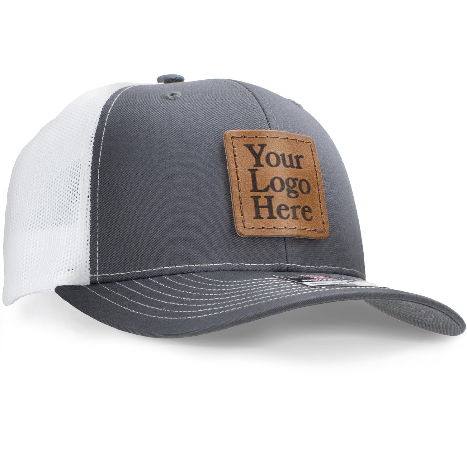 Custom Leather Patch Hat for Men - Personalized Laser Engraved Machine-Stitched Logo Trucker Cap | Adjustable Snapback Mesh Back Richardson 112 Style Hat (Charcoal/White, 6-Pack) - Perfect for Outdoor Activities, Sports Events & Brand Promotions