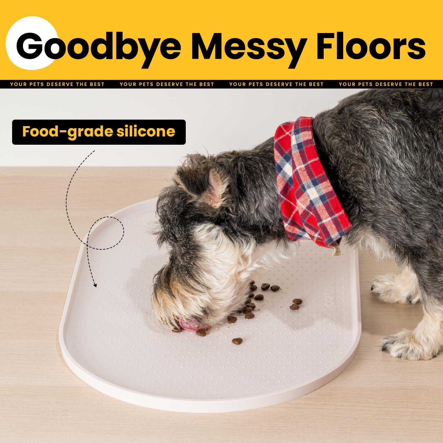 Premium Silicone Cat & Dog Food Mat with 1.2cm Raised Edges - Waterproof Non-Slip Pet Feeding Mat for Spill Containment, BPA-Free Rubber Bowl Mat for Floors (Beige, 48x30cm) - Ideal for Messy Eaters and Easy Cleanup in Kitchens or Pet Areas